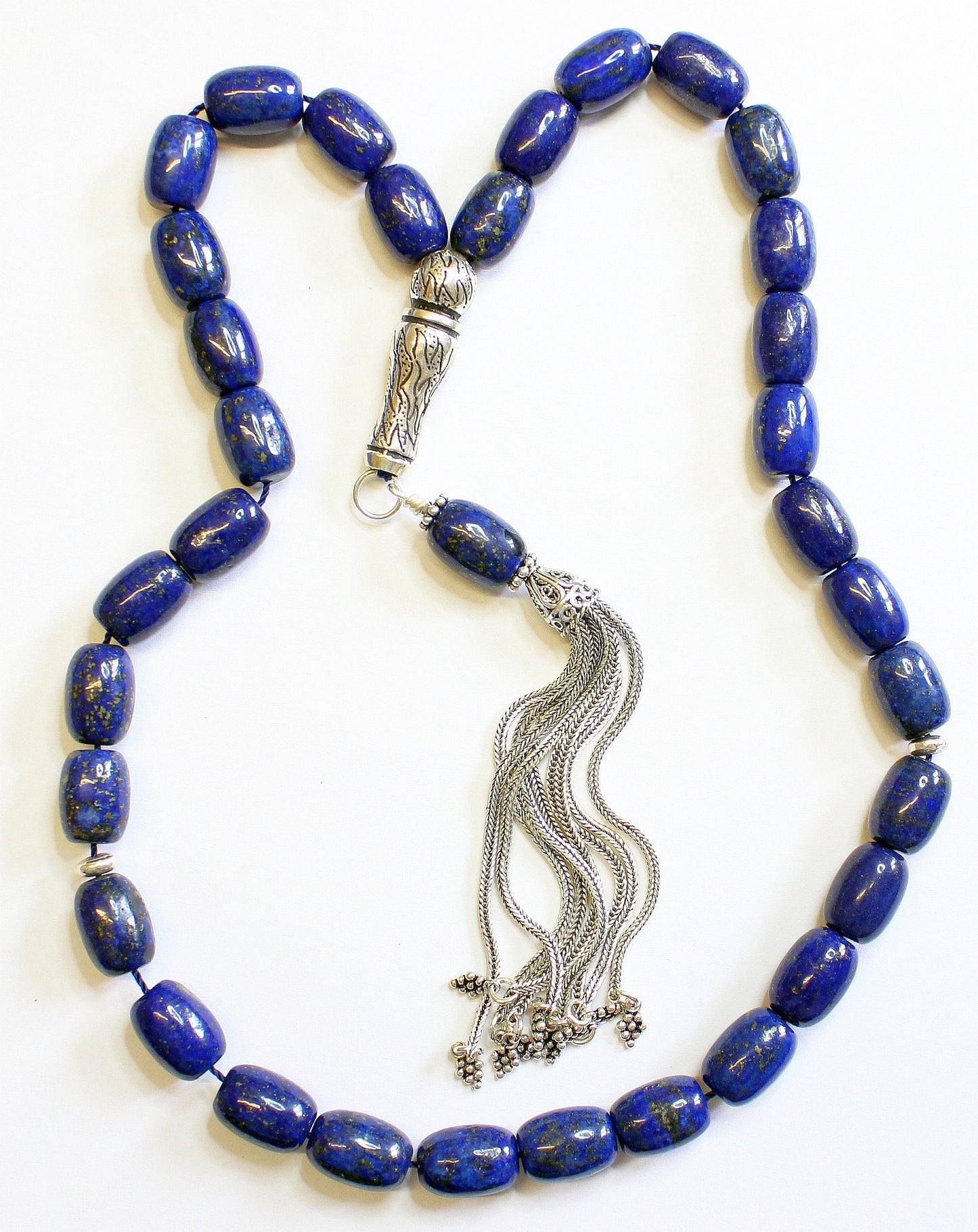 Luxury Prayer Beads Tesbih AAA Barrel Lapis Lazuli & Sterling -Top Quality- Collector's