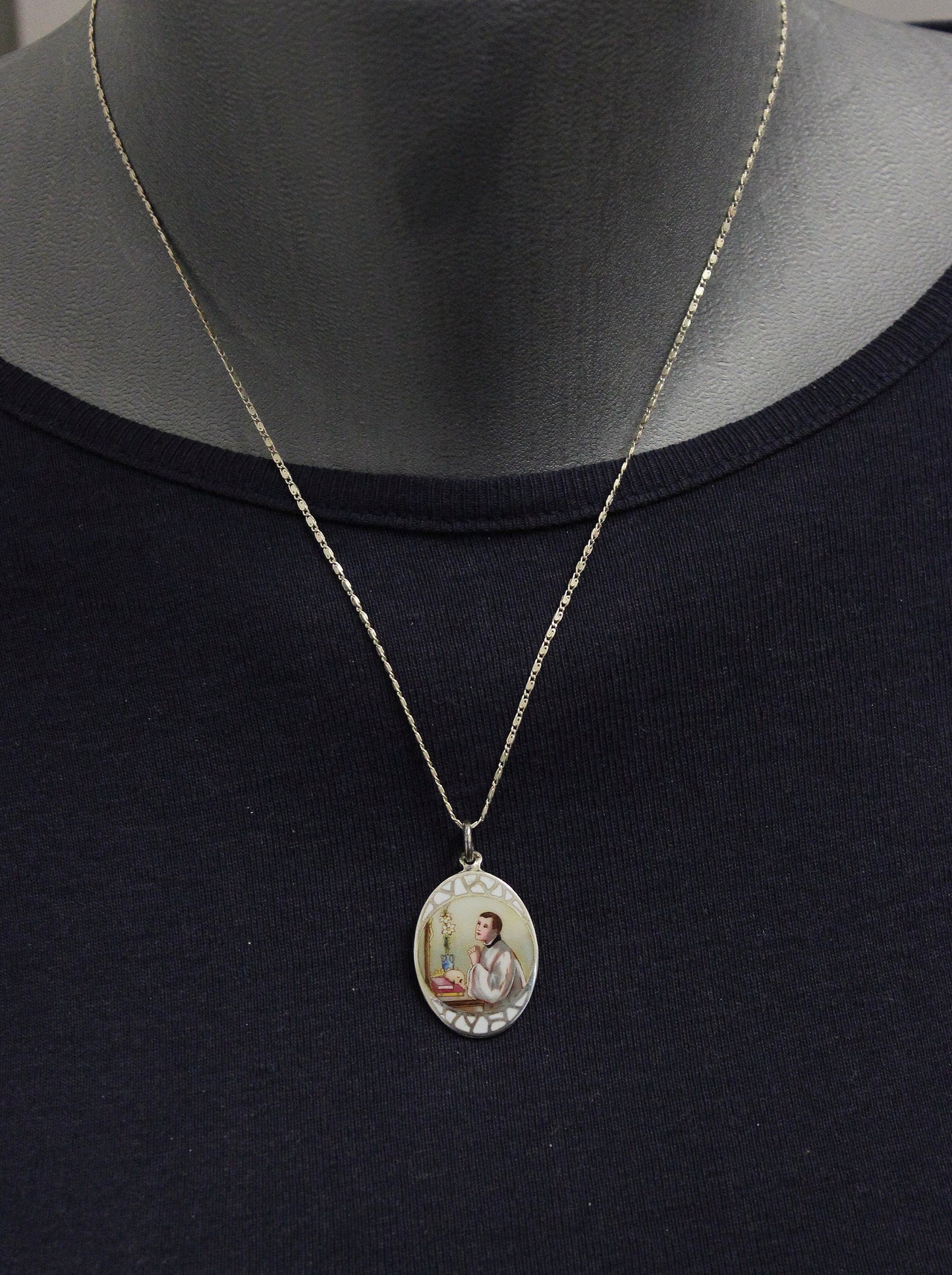 1930's Sterling Cloisonné Hand Painted Enamel Medal St. Aloysius Gonzaga XXXRR