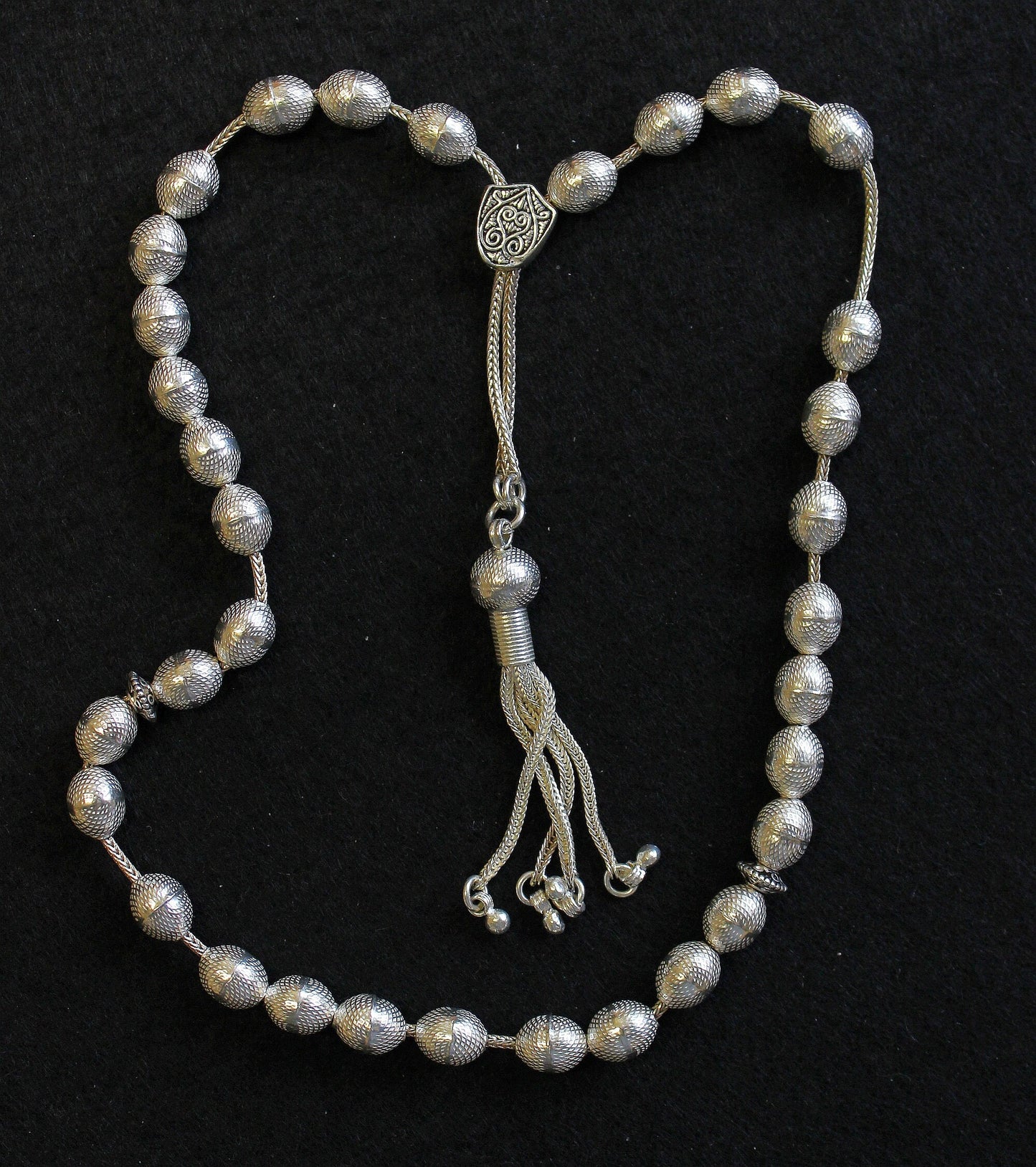 Greek Komboloi Worry Beads All Heavy Sterling Silver OVAL Beads 1+ Troy Ounce