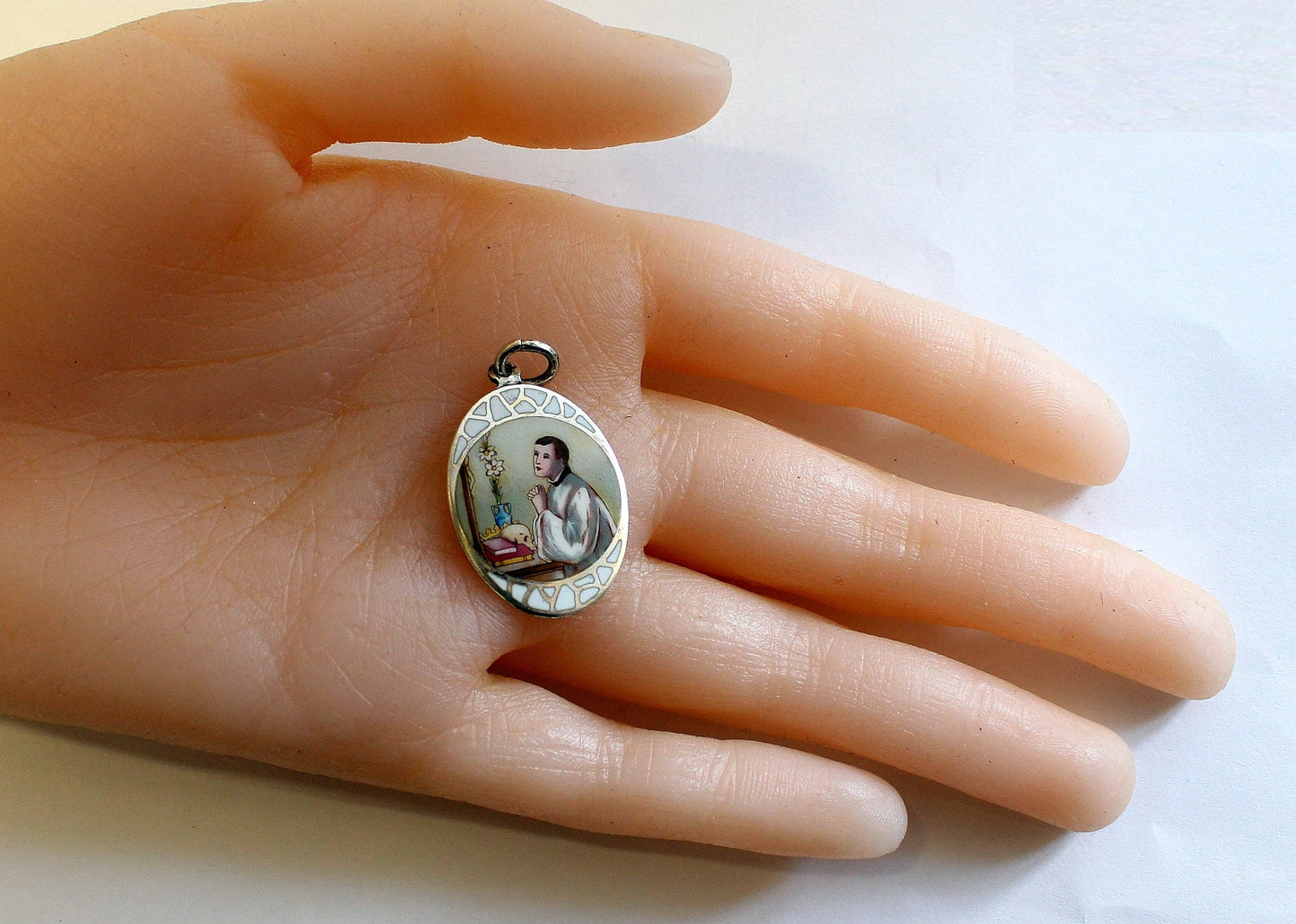 1930's Sterling Cloisonné Hand Painted Enamel Medal St. Aloysius Gonzaga XXXRR
