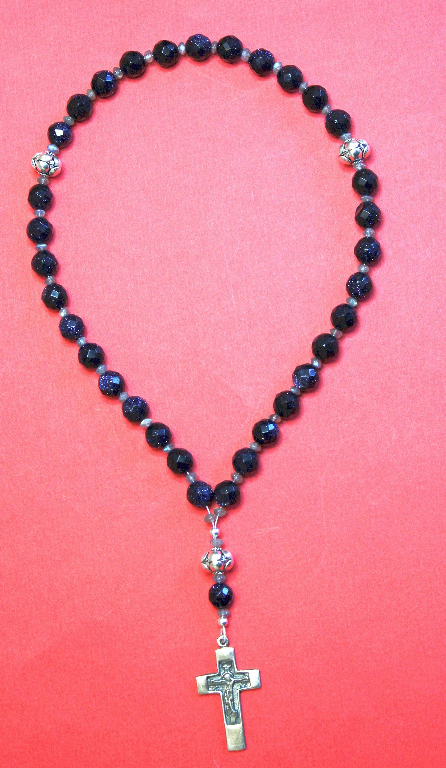 Beaded Chotki, Komboskini in Blue Goldstone, Labradorite & Sterling Silver Russian or Greek Orthodox Rosary, Beaded Tchotki Byzantine Rosary