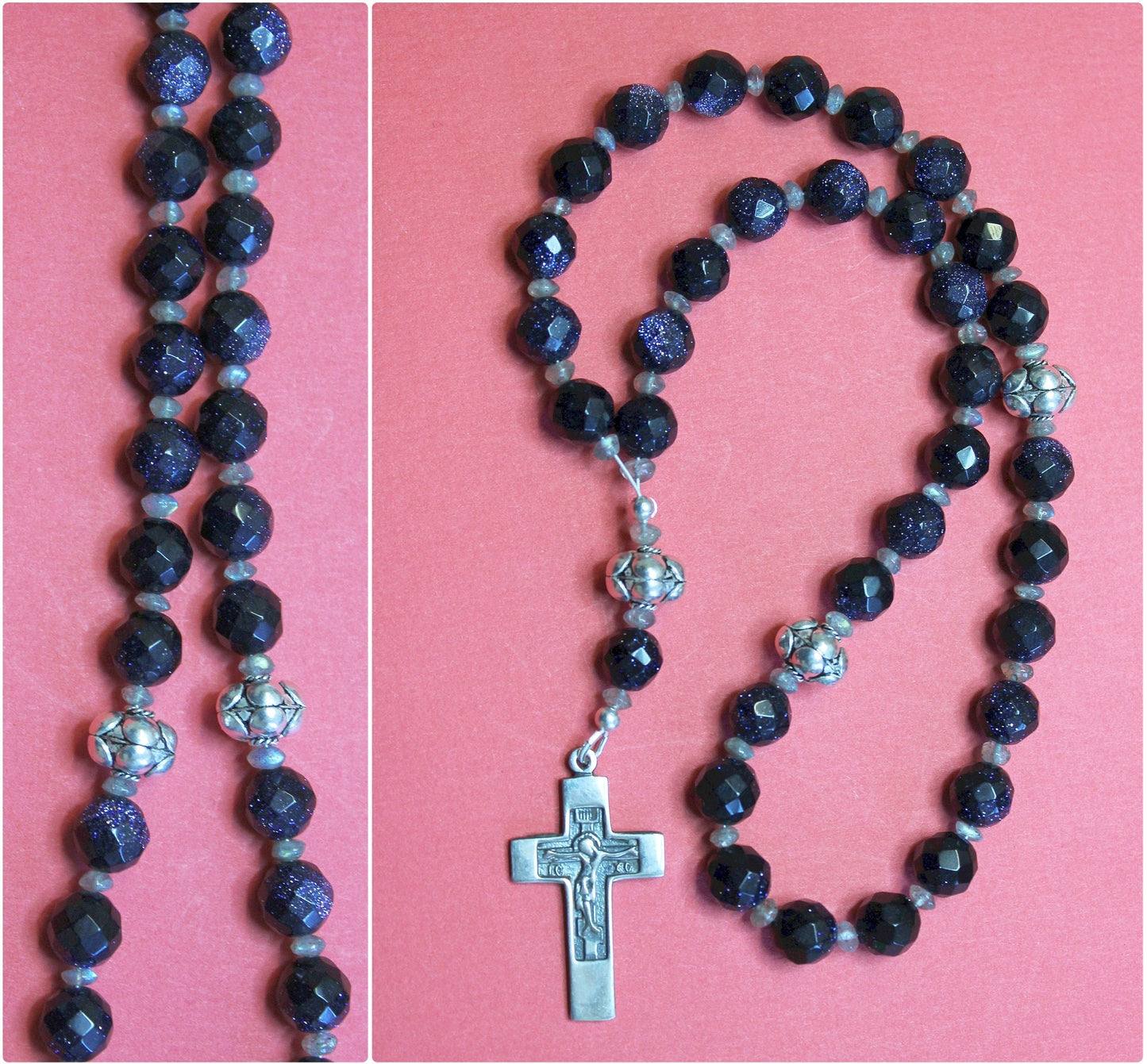 Beaded Chotki, Komboskini in Blue Goldstone, Labradorite & Sterling Silver Russian or Greek Orthodox Rosary, Beaded Tchotki Byzantine Rosary