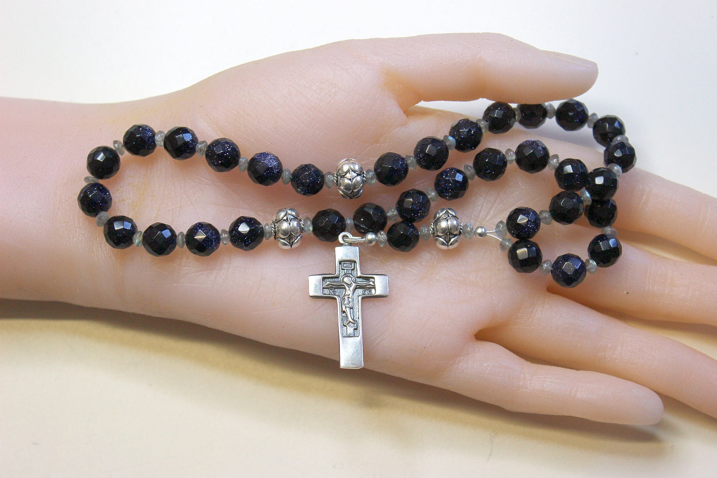 Beaded Chotki, Komboskini in Blue Goldstone, Labradorite & Sterling Silver Russian or Greek Orthodox Rosary, Beaded Tchotki Byzantine Rosary