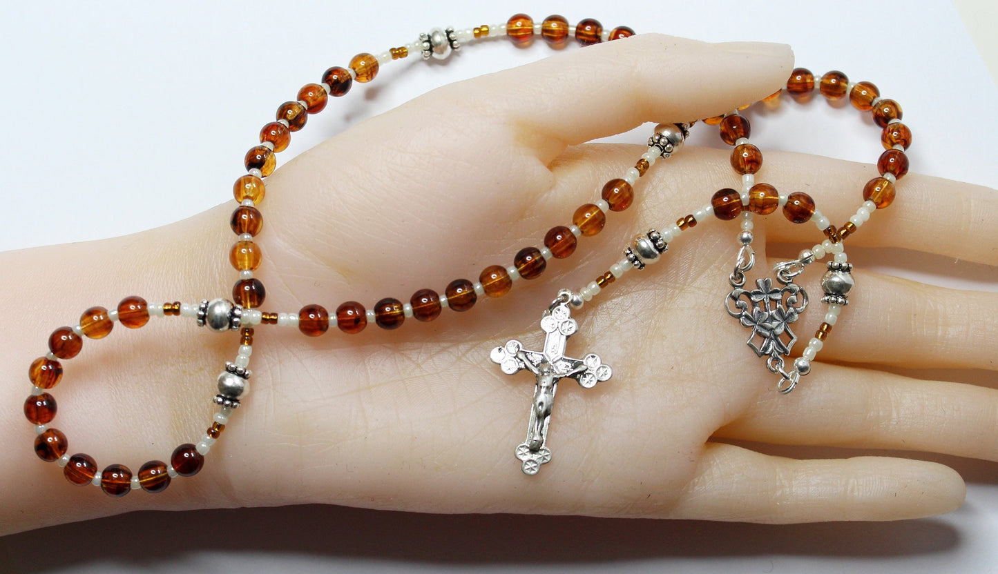 Catholic Rosary Prayer Beads Genuine Baltic Cognac Amber & Sterling