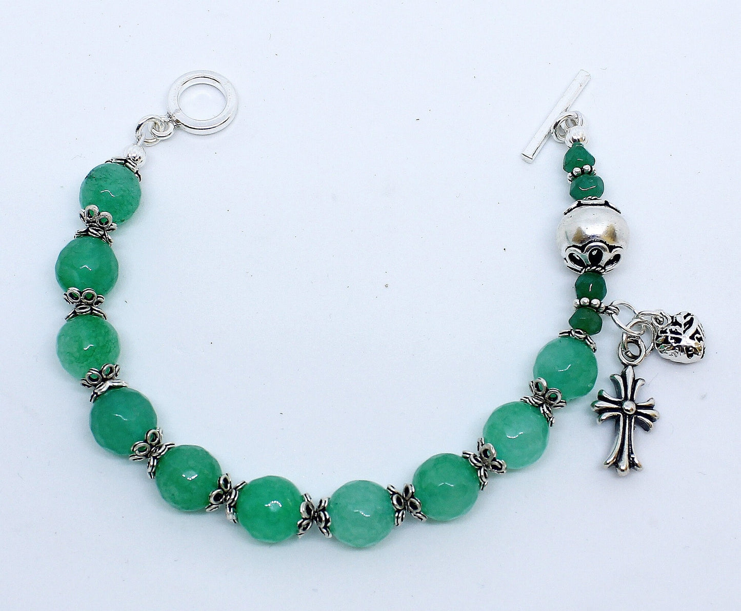 Catholic Rosary Bracelet Faceted Genuine Emerald & Sterling Silver