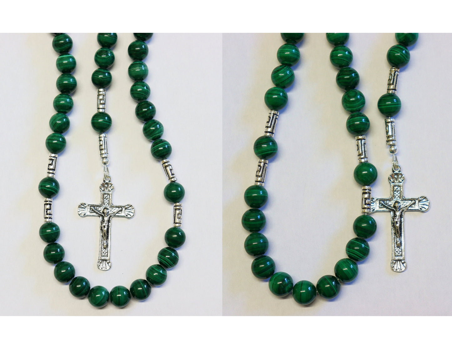 Catholic Rosary Prayer Beads Malachite and Heavy Sterling Silver