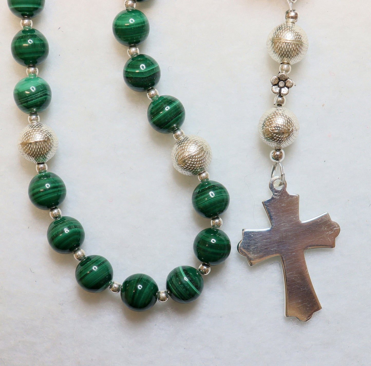 Anglican Episcopal Rosary Prayer Beads Malachite and Sterling Silver