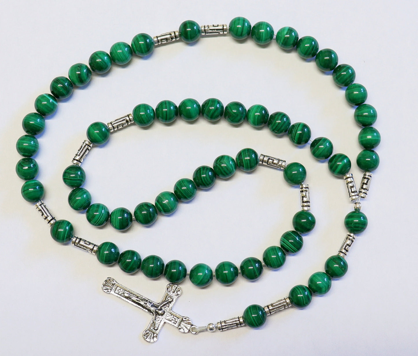 Catholic Rosary Prayer Beads Malachite and Heavy Sterling Silver