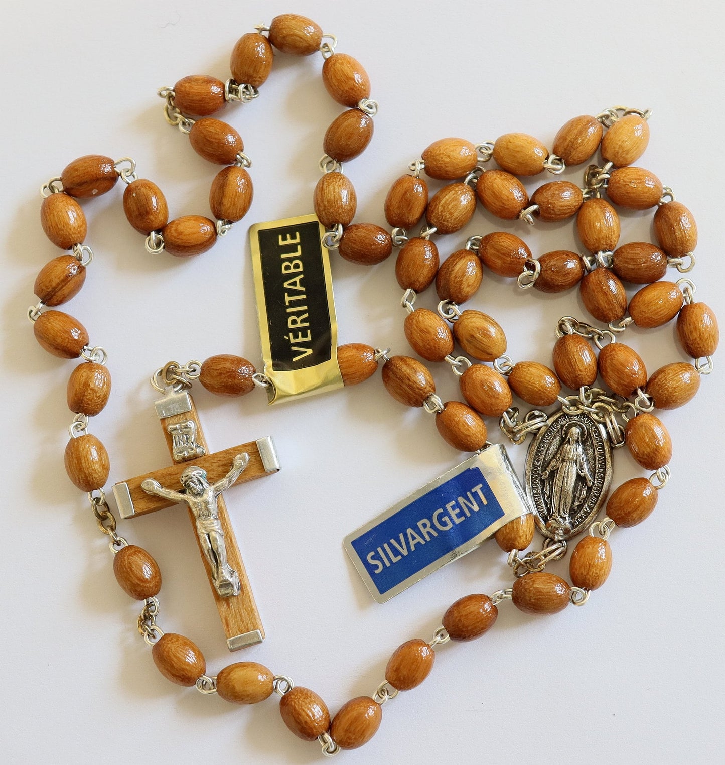 Catholic Vintage Rosary New Old Stock Olive Wood Sterling Silver Exquisite Series No29
