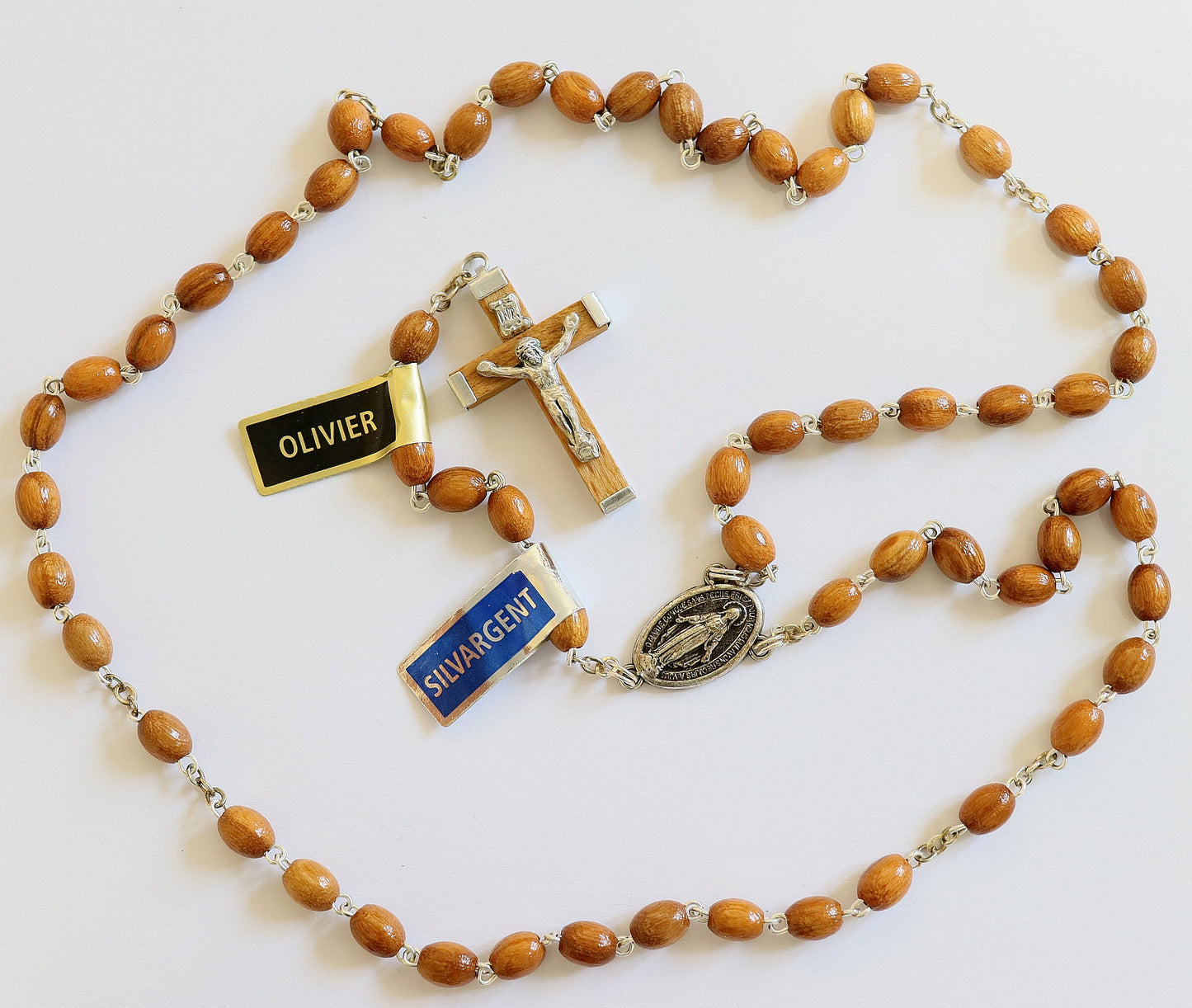 Catholic Vintage Rosary New Old Stock Olive Wood Sterling Silver Exquisite Series No29