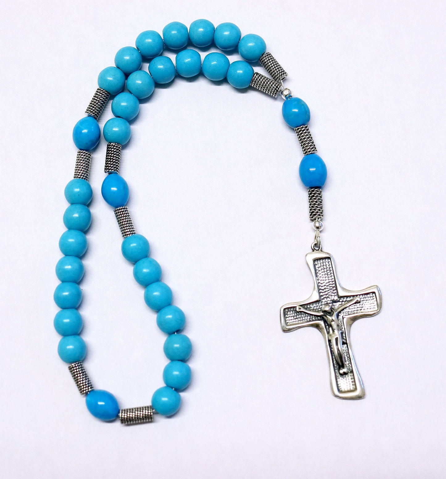 Anglican Episcopal Rosary Prayer Beads Blue Turquoise and Sterling Silver