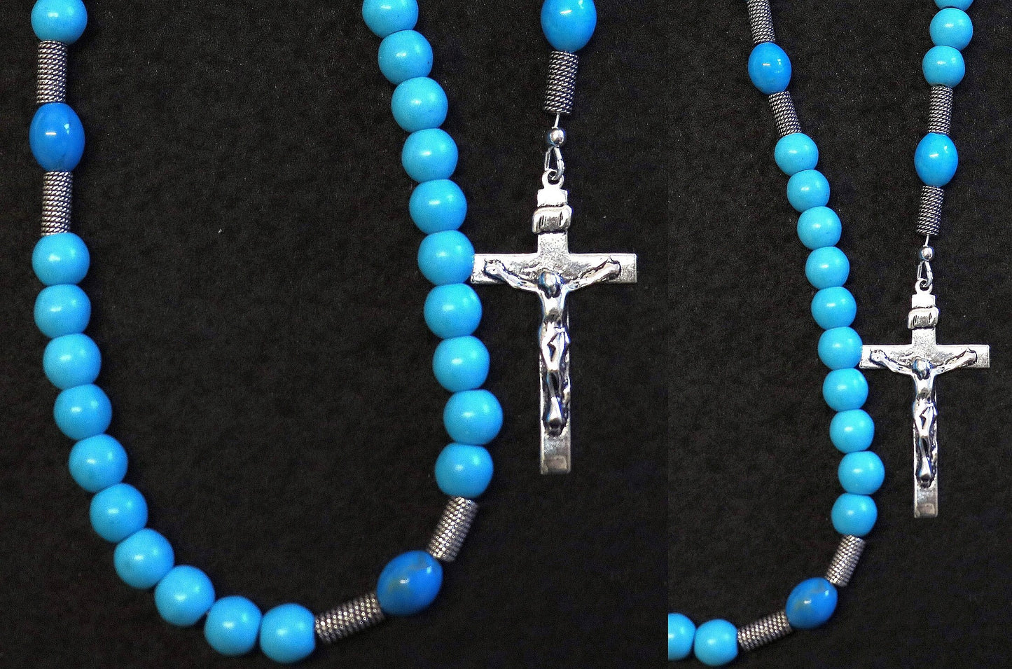 Catholic Rosary Prayer Beads Blue Turquoise & Sterling Silver