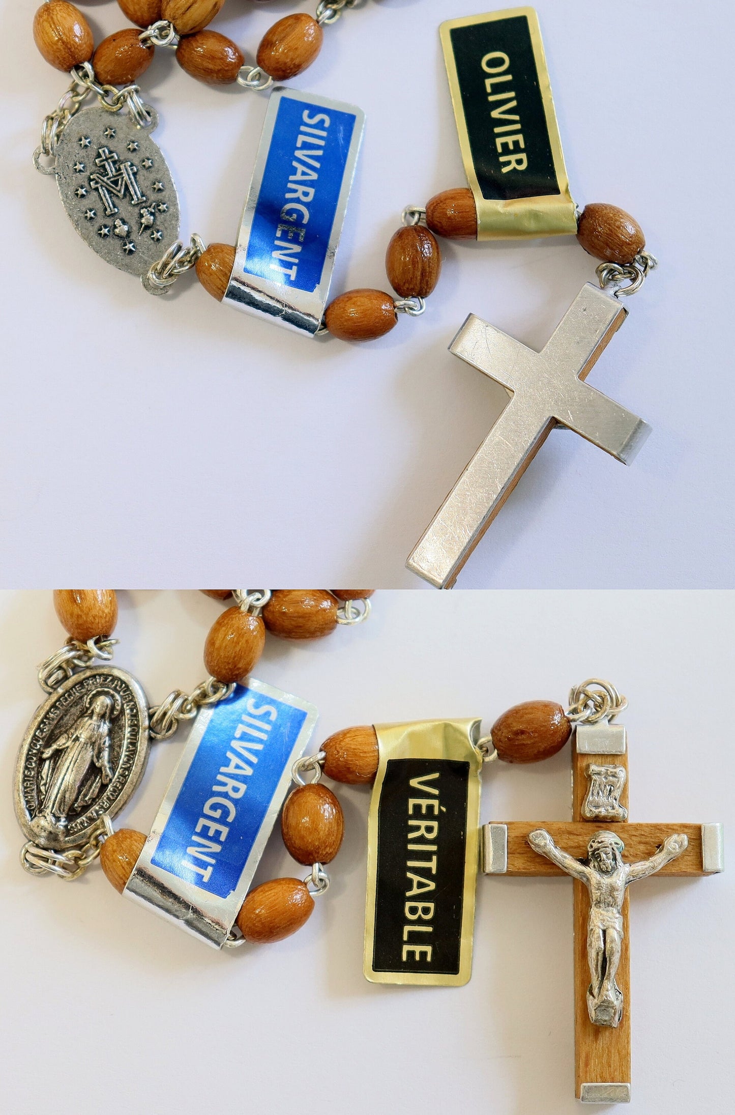 Catholic Vintage Rosary New Old Stock Olive Wood Sterling Silver Exquisite Series No29