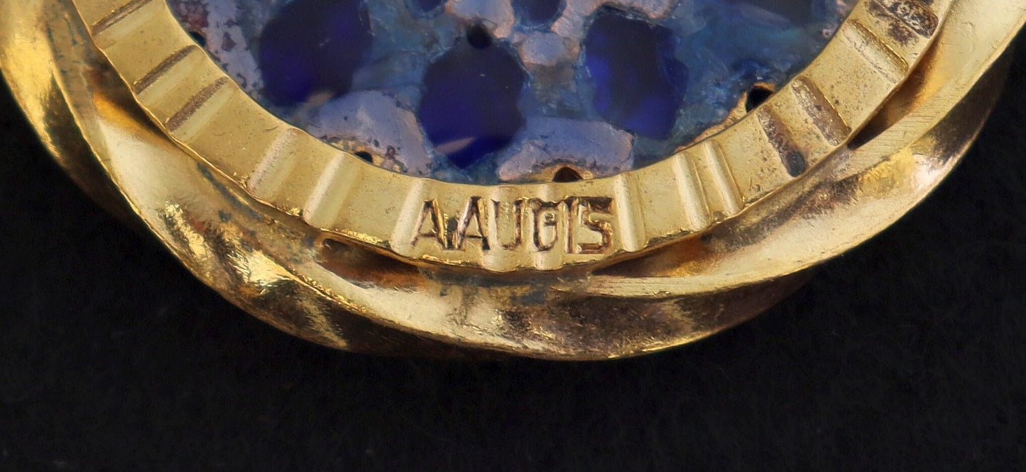 Plique-à-Jour Vintage Gold Plated V. Large Mary & Jesus Pendant w Chain by Augis