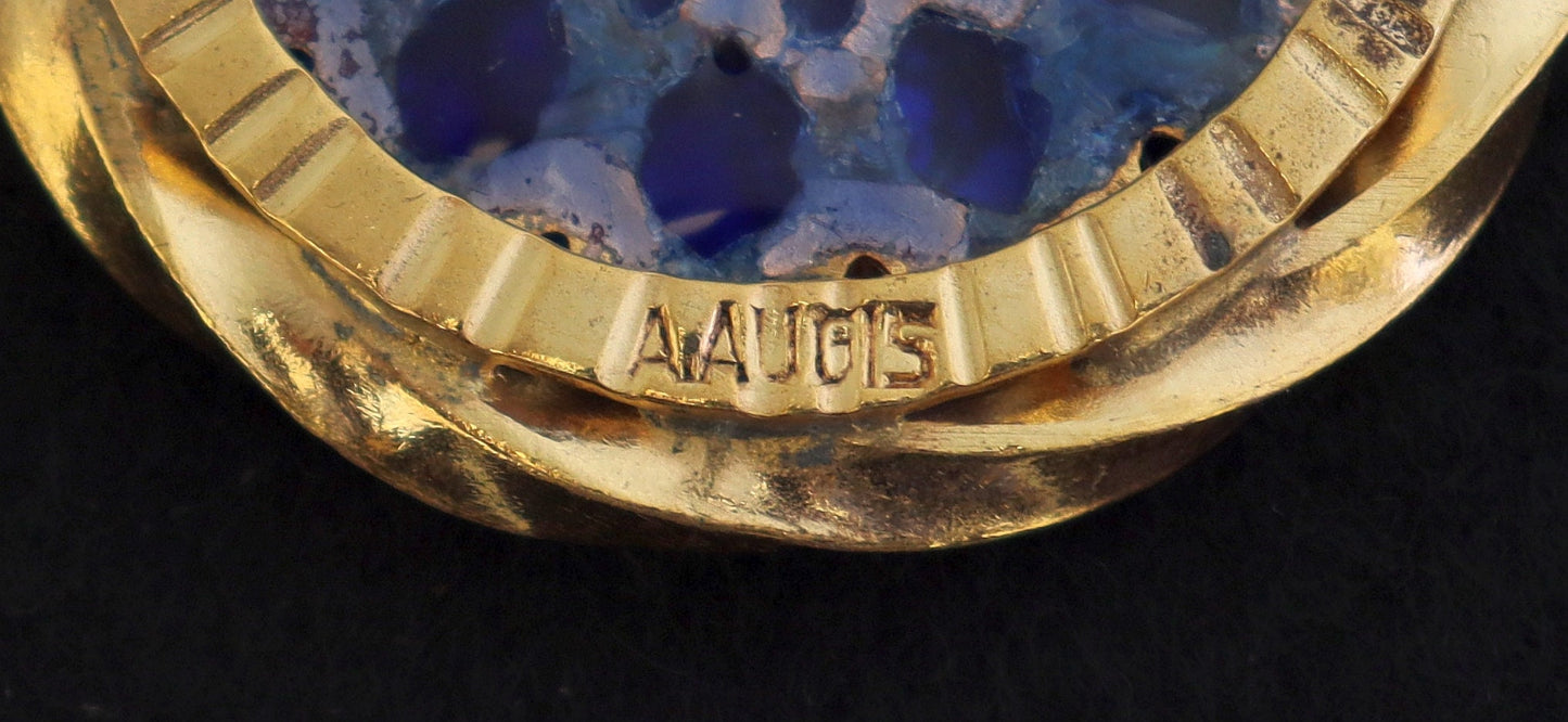 Virgin Mary Plique-à-Jour Vintage Gold Plated V. Large Pendant w Chain by Augis