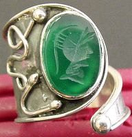 Chrysoprase Intaglio Mounted In Very Special Hand Designed Sterling Ring