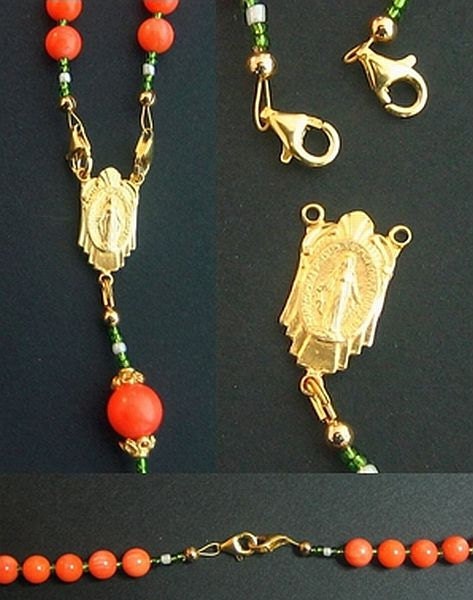 Wearable Catholic Rosary Salmon Coral Vermeil Micro Mosaic Cross - Exquisite - Rare