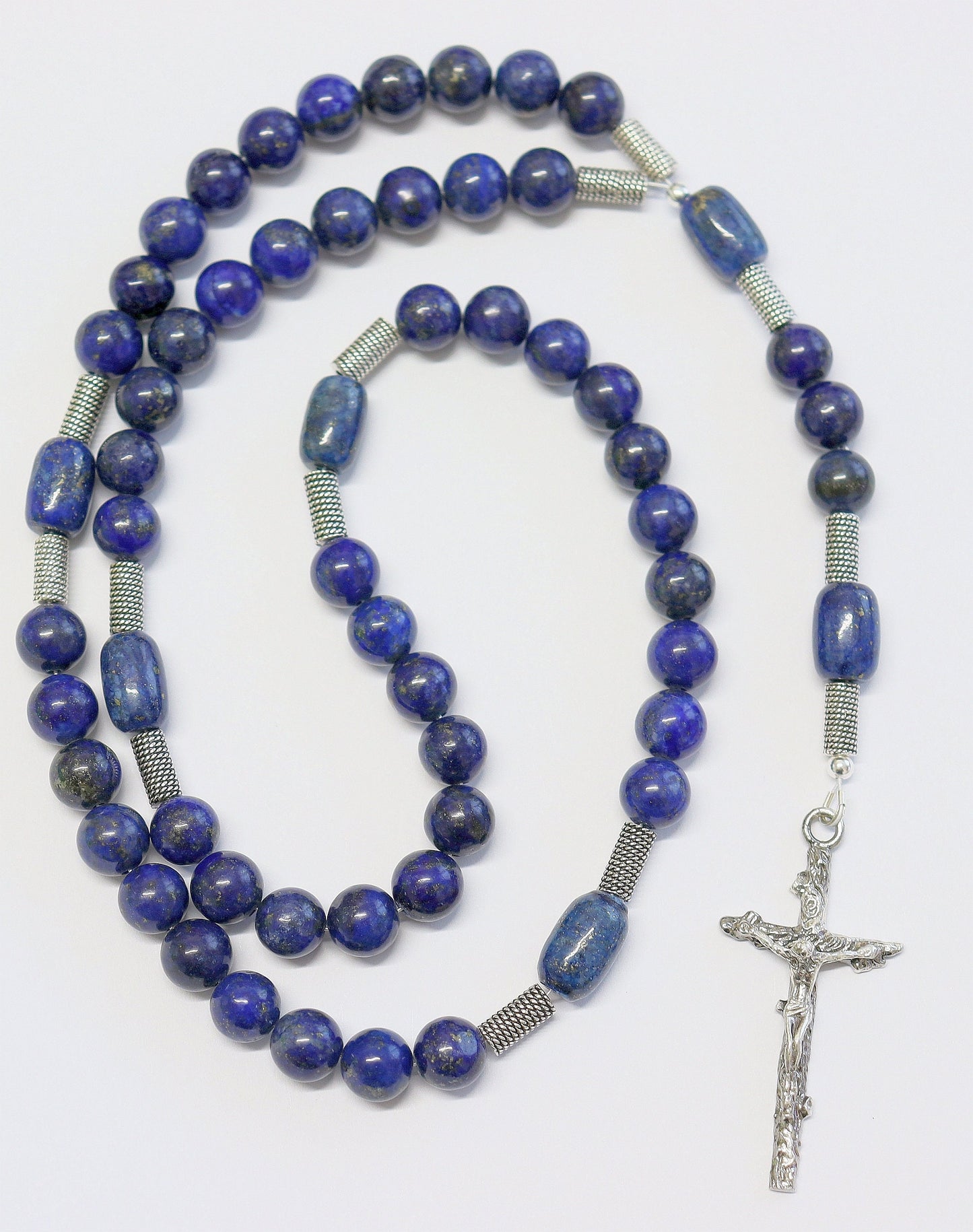 Catholic Rosary Prayer Beads Lapis Lazuli and Heavy Sterling Silver