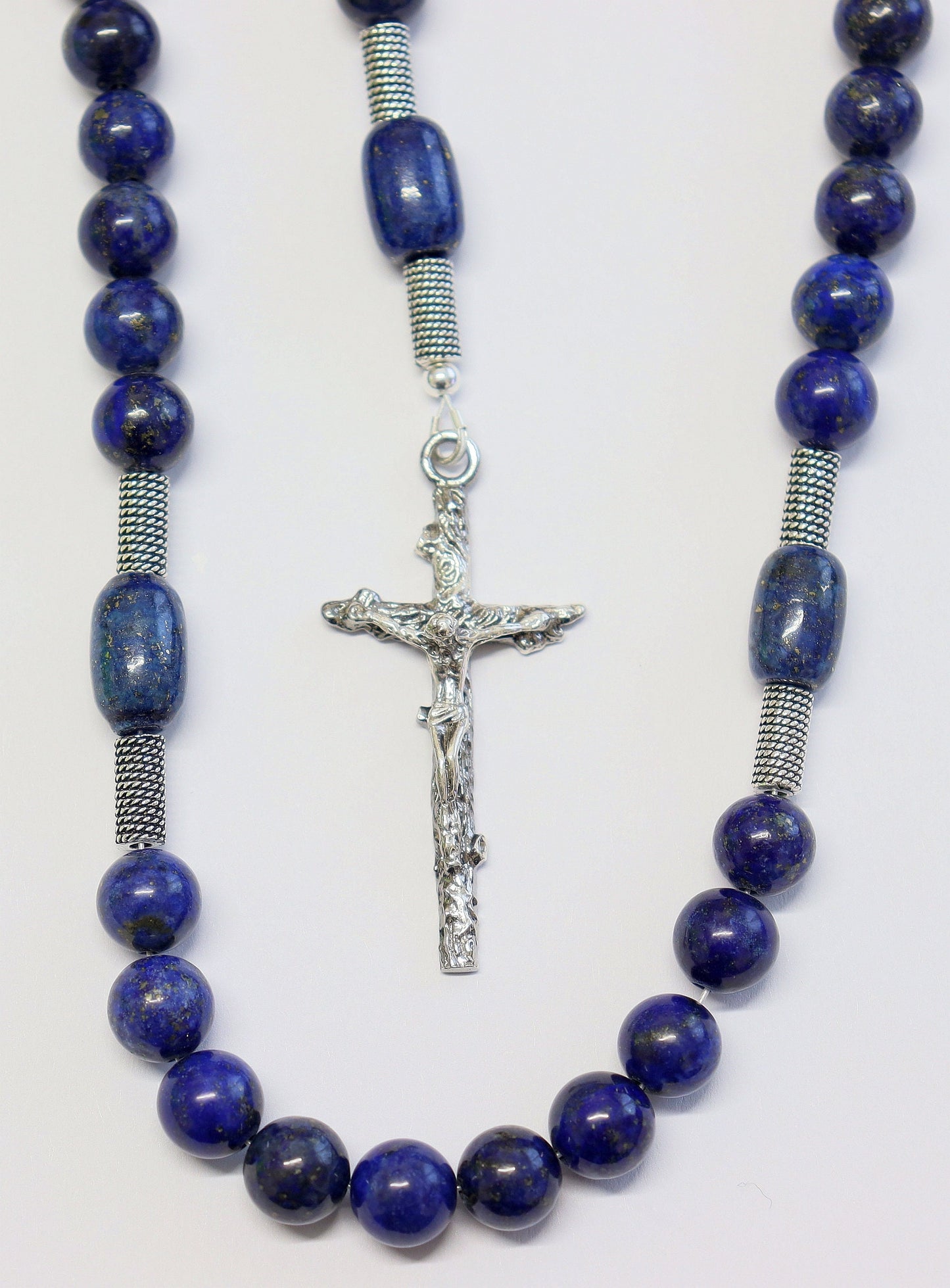Catholic Rosary Prayer Beads Lapis Lazuli and Heavy Sterling Silver