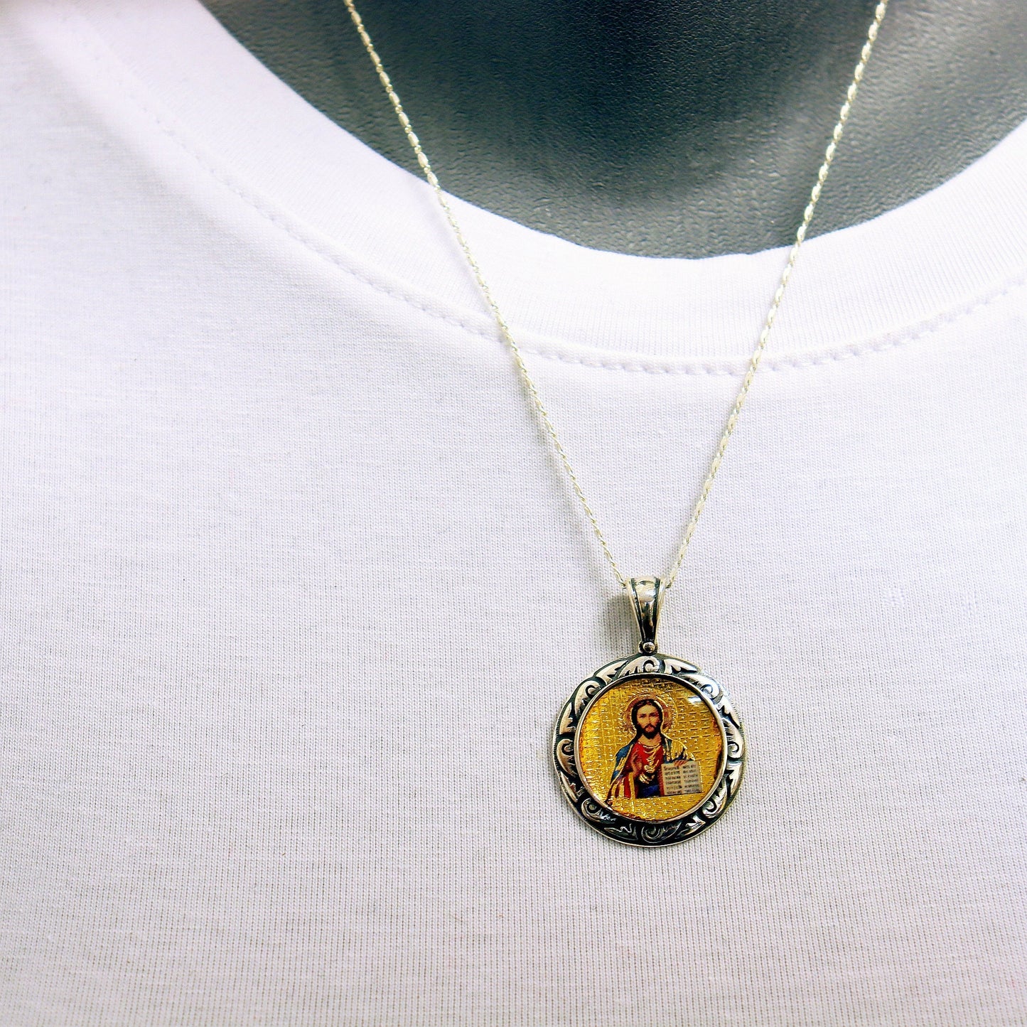 Jesus All Sterling Medal Fine Enameled Serigraphy w Hand Painting