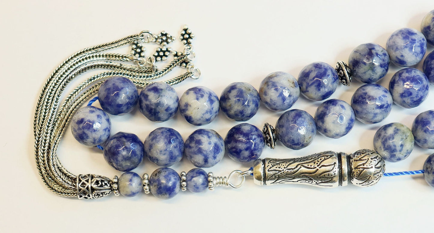 Luxury Prayer Beads Tesbih Rosary AA Grade Faceted Sodalite and Sterling Silver - Top Quality - Collector's