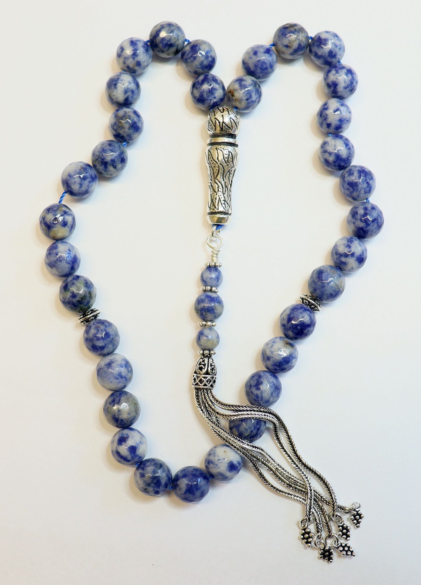 Luxury Prayer Beads Tesbih Rosary AA Grade Faceted Sodalite and Sterling Silver - Top Quality - Collector's