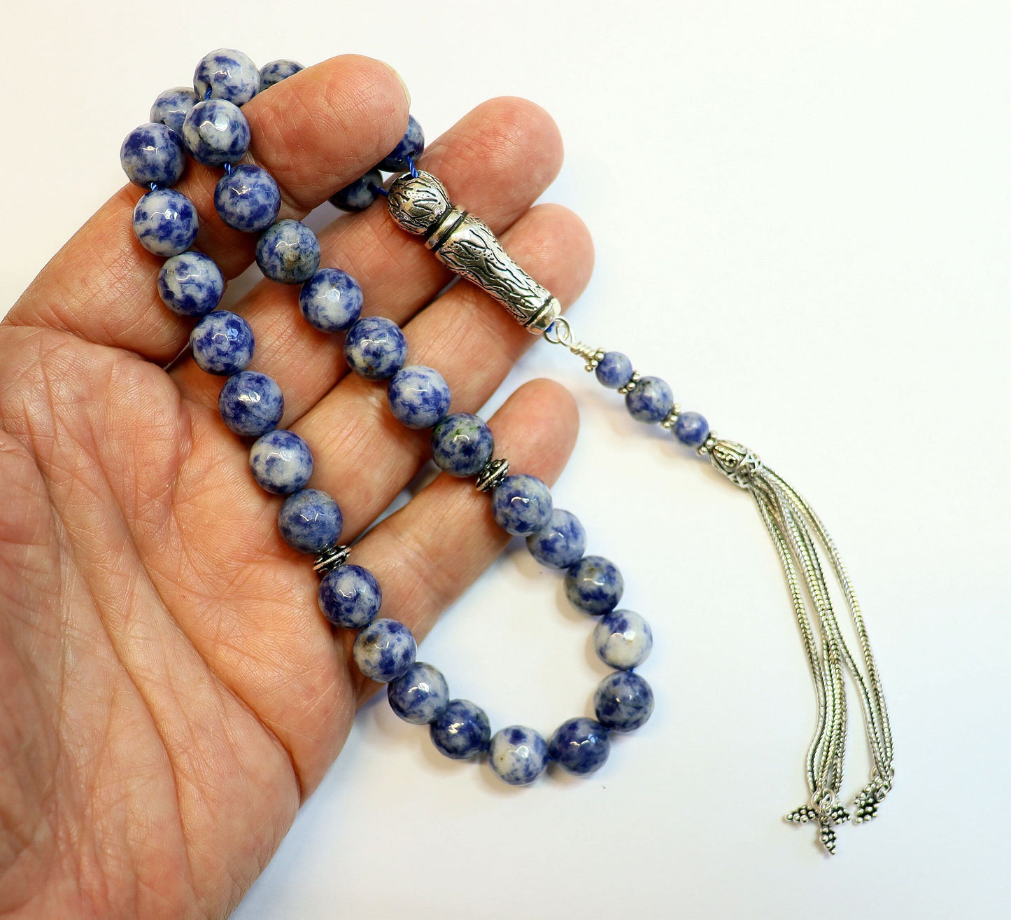 Luxury Prayer Beads Tesbih Rosary AA Grade Faceted Sodalite and Sterling Silver - Top Quality - Collector's