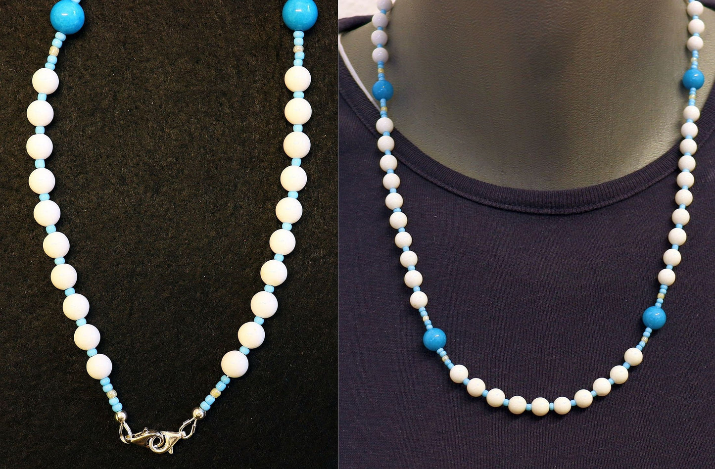 Transformable Catholic Rosary White Jade, Turquoise & Sterling Silver - 4 different uses -V. SPECIAL