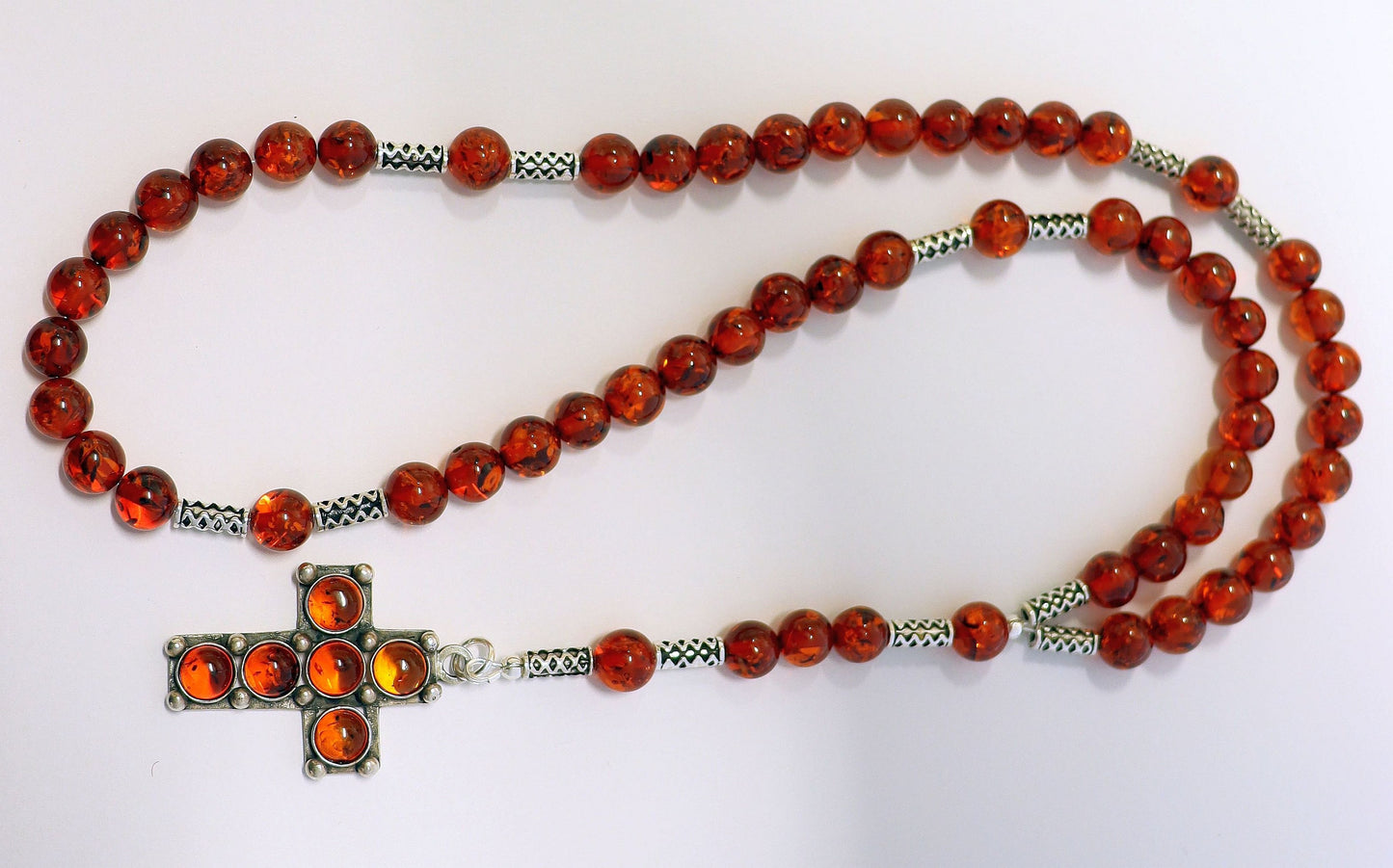 Catholic Rosary Prayer Beads Genuine Baltic Large Amber Beads & Sterling