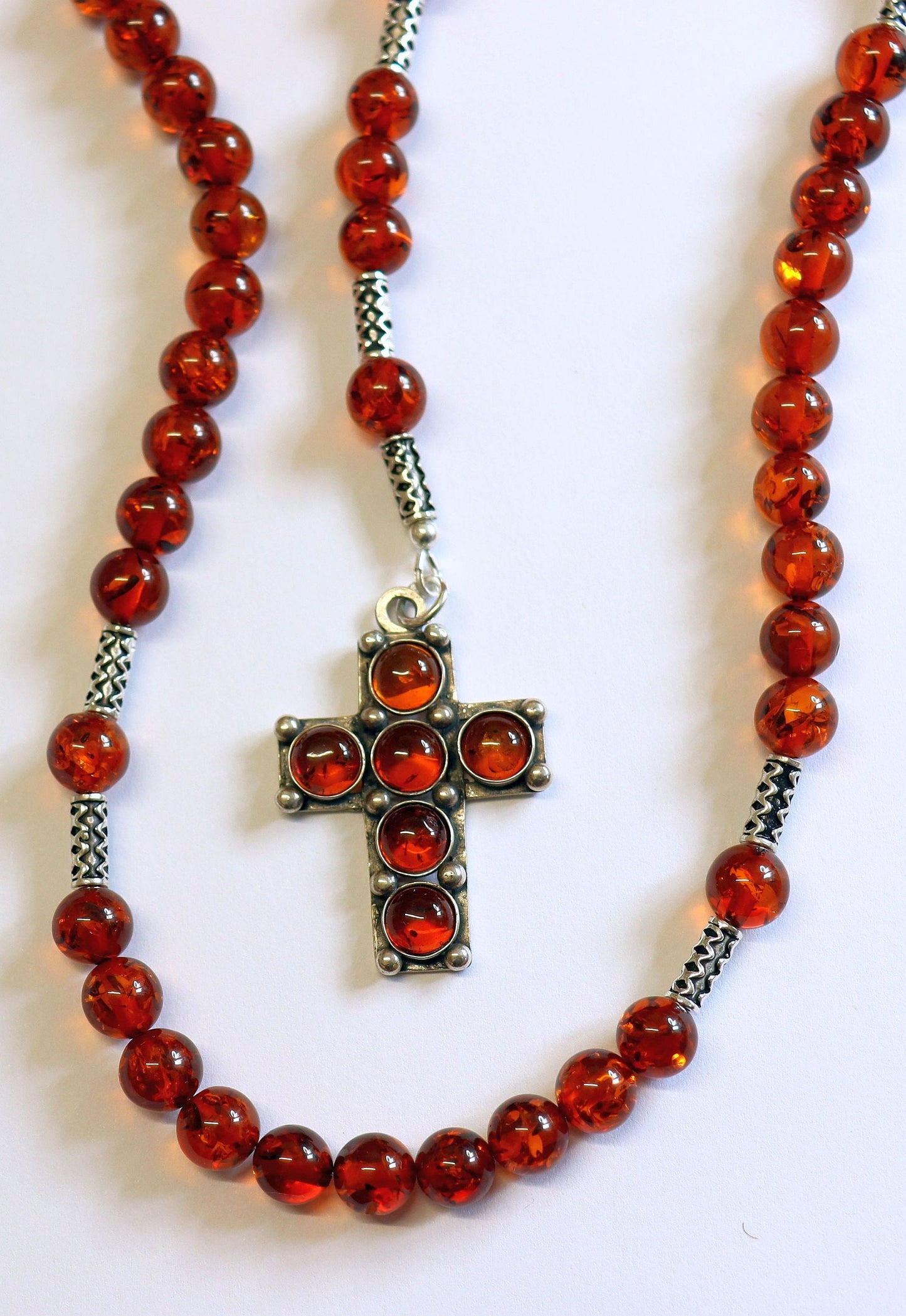 Catholic Rosary Prayer Beads Genuine Baltic Large Amber Beads & Sterling