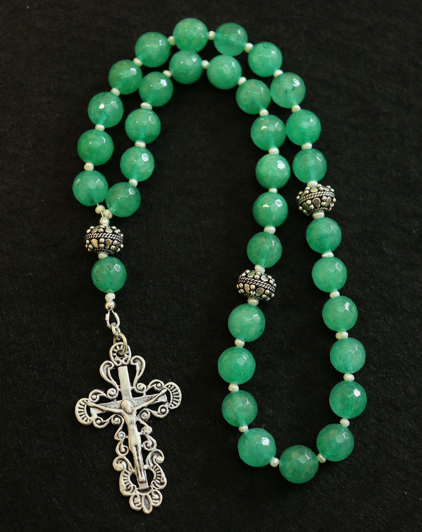 Beaded CHOTKI or KOMBOSKINI : Genuine Emeralds, Pearls and Sterling Silver Russian and Greek ORTHODOX Rosary Beaded Tchotki Byzantine Rosary