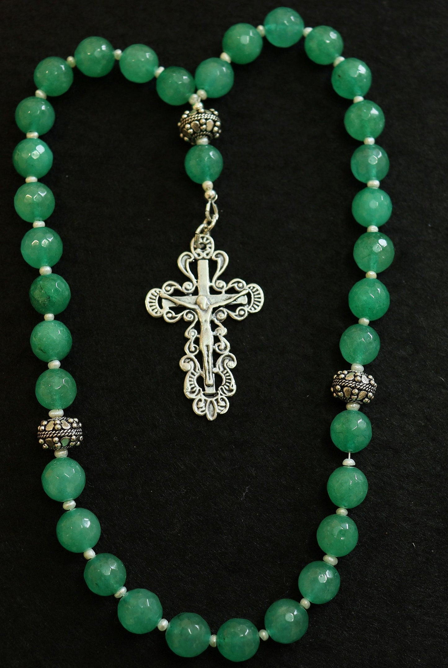 Beaded CHOTKI or KOMBOSKINI : Genuine Emeralds, Pearls and Sterling Silver Russian and Greek ORTHODOX Rosary Beaded Tchotki Byzantine Rosary