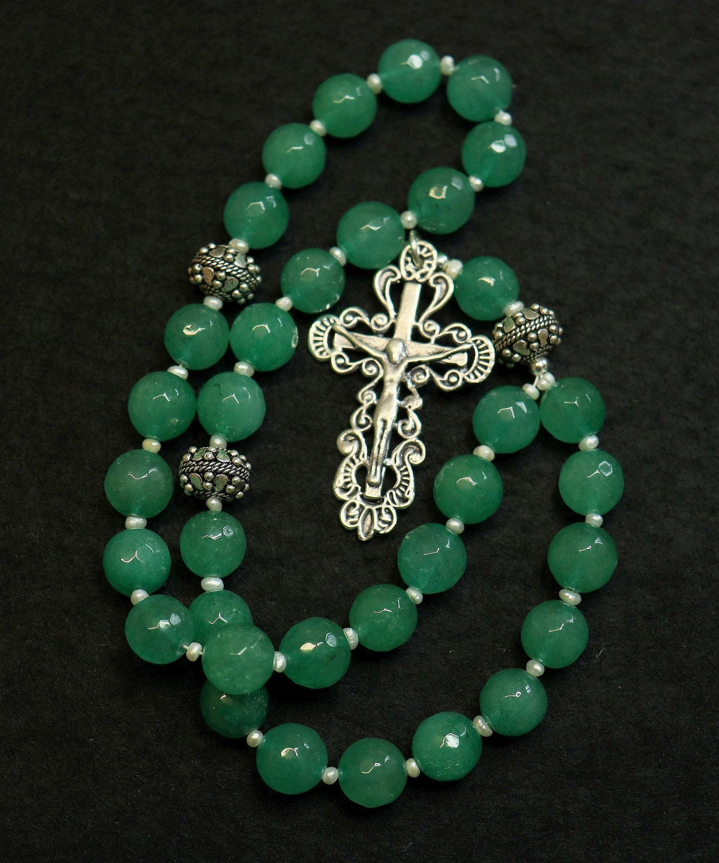 Beaded CHOTKI or KOMBOSKINI : Genuine Emeralds, Pearls and Sterling Silver Russian and Greek ORTHODOX Rosary Beaded Tchotki Byzantine Rosary