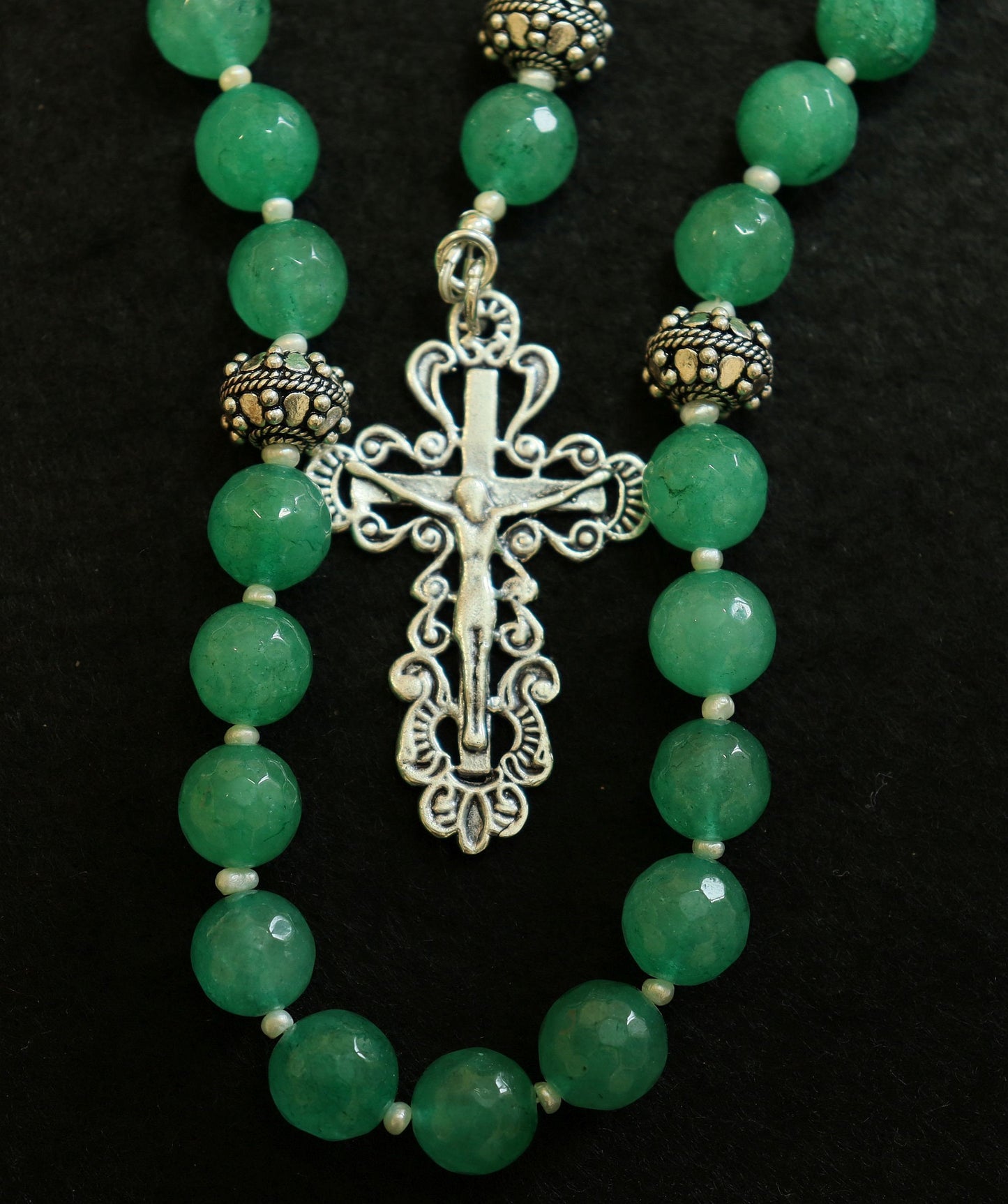 Beaded CHOTKI or KOMBOSKINI : Genuine Emeralds, Pearls and Sterling Silver Russian and Greek ORTHODOX Rosary Beaded Tchotki Byzantine Rosary