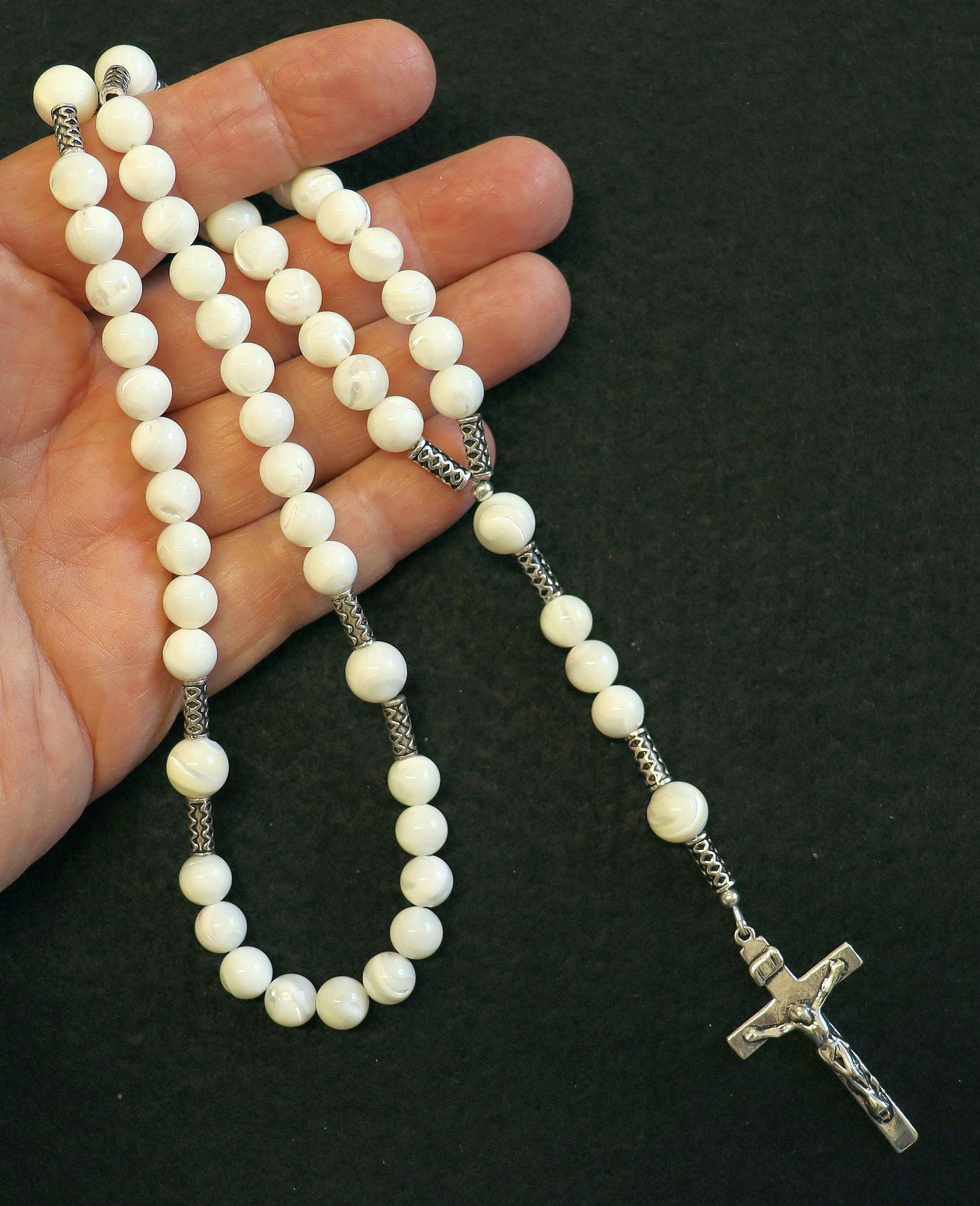 Catholic Rosary Prayer Beads Mother of Pearl & Sterling Silver
