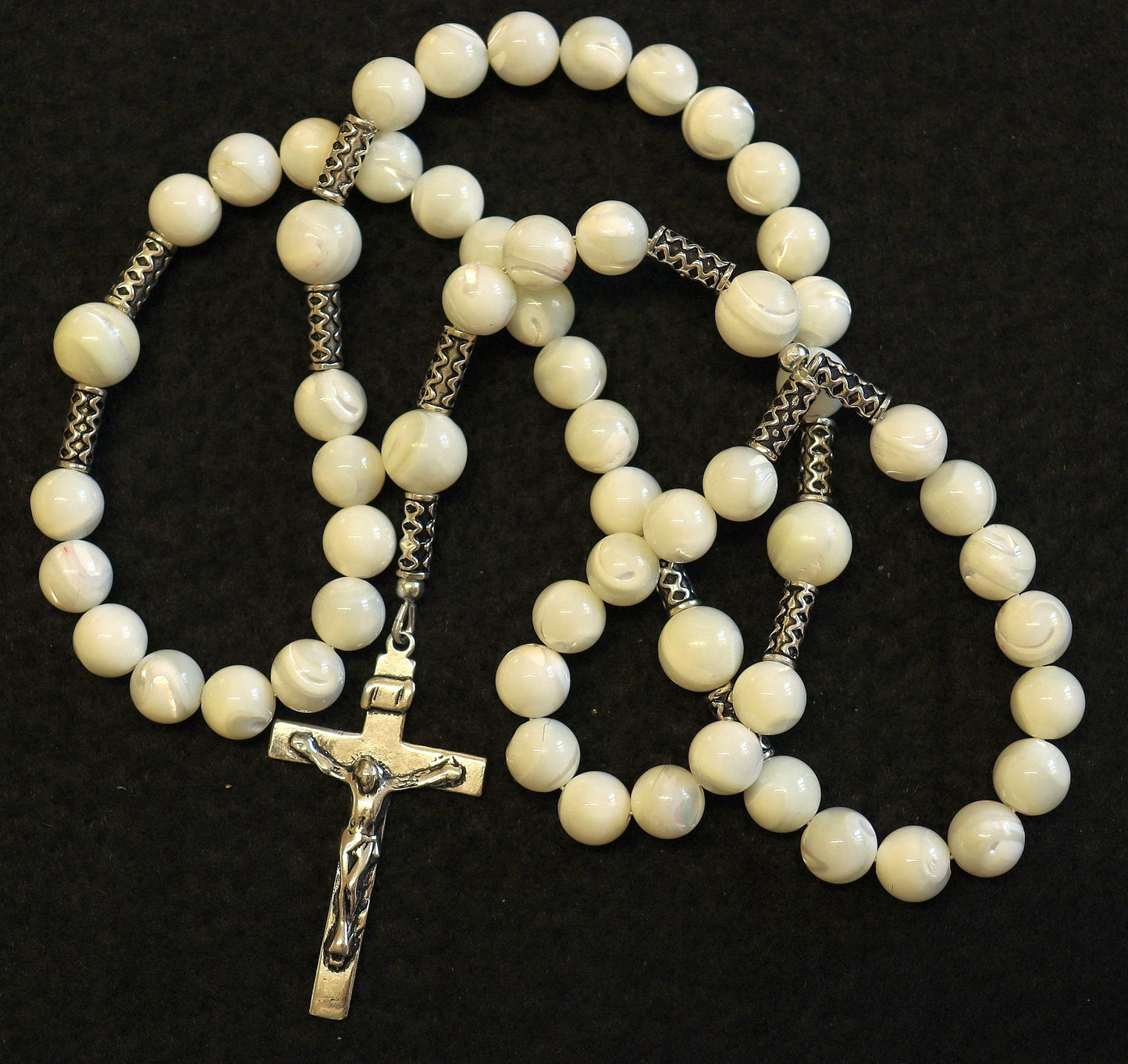 Catholic Rosary Prayer Beads Mother of Pearl & Sterling Silver