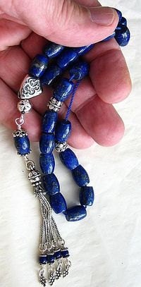 Greek Komboloi Worry Beads Exceptional Barrel LAPIS LAZULI and Sterling Silver- Collector's