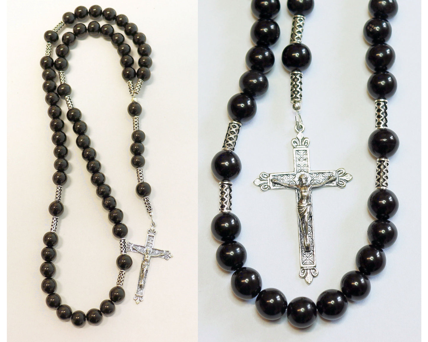Catholic Rosary Prayer Beads all Black Genuine Jet Stones & Sterling Silver