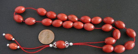 Greek Komboloi Worry Beads Red Marble and Sterling Silver