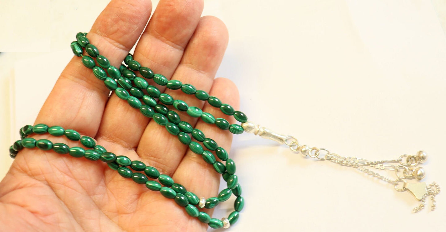 Islamic Prayer Beads Gebteskette 99 Malachite & Sterling Silver