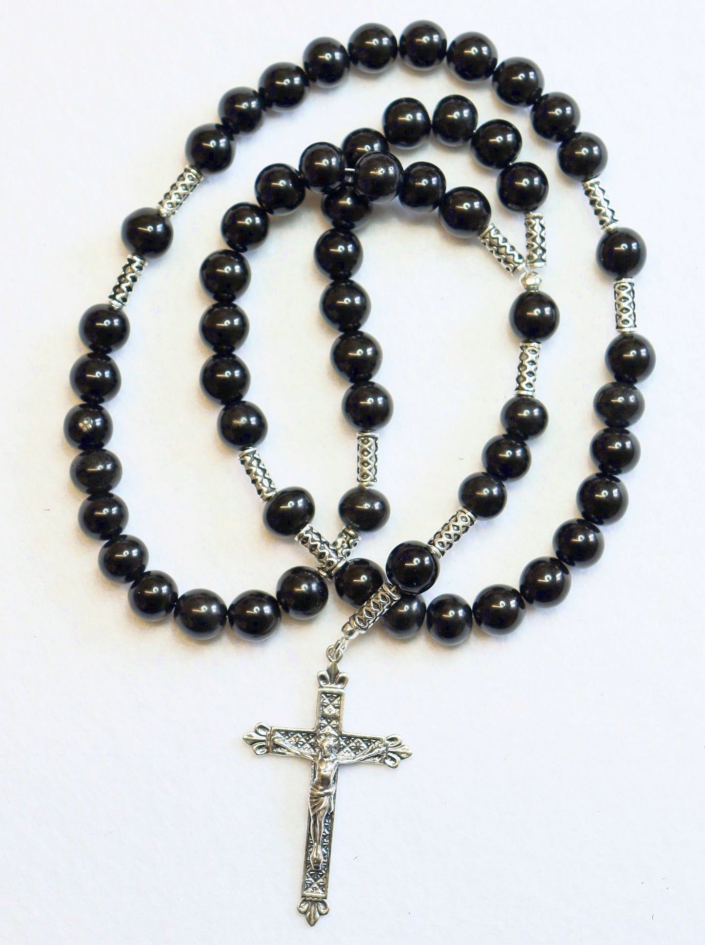 Catholic Rosary Prayer Beads all Black Genuine Jet Stones & Sterling Silver