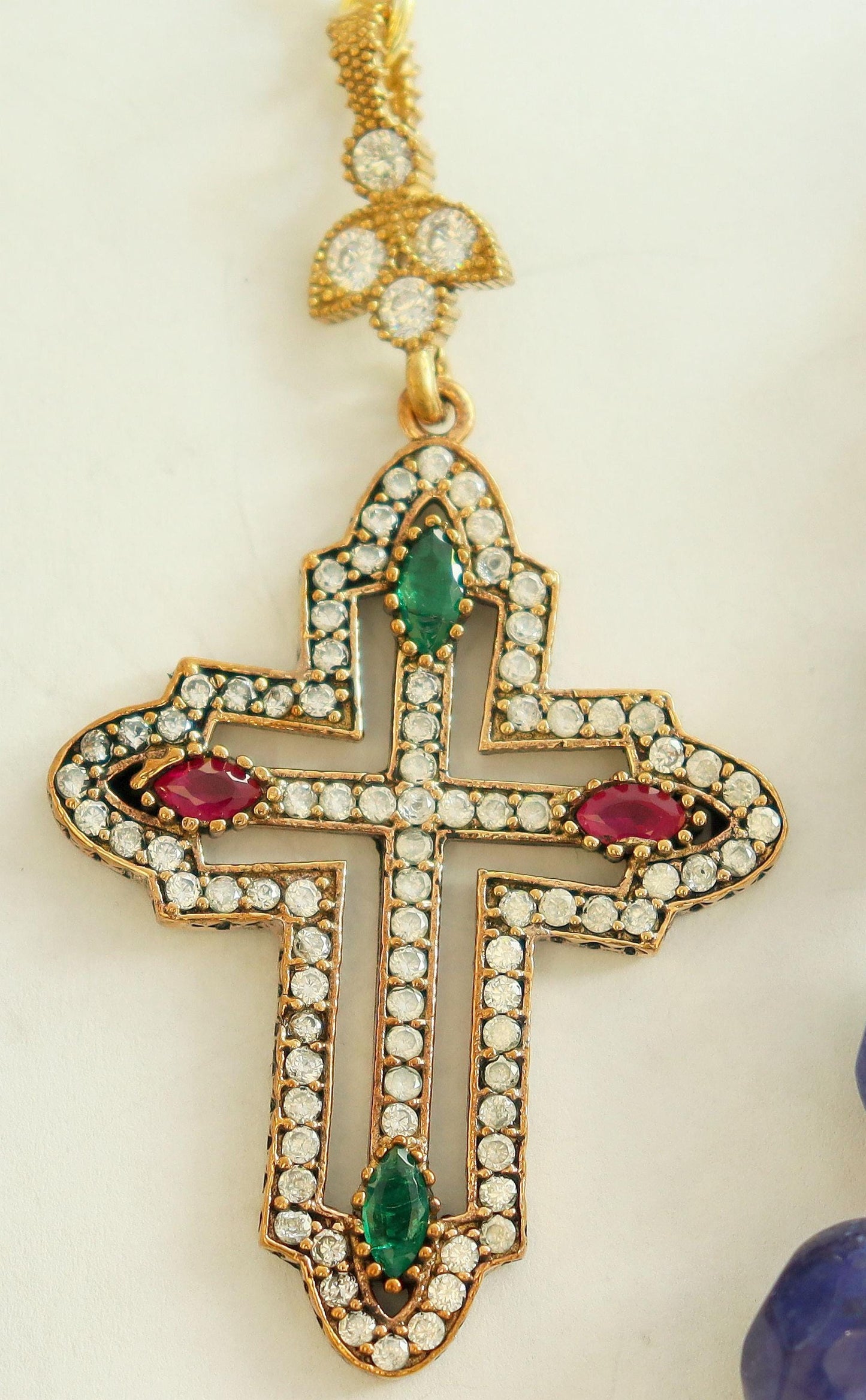 Beaded Chotki, Komboskini, Genuine Sapphire and Ruby w Vermeil Metal Parts - Unique and impressive ORTHODOX Rosary with Special Cross