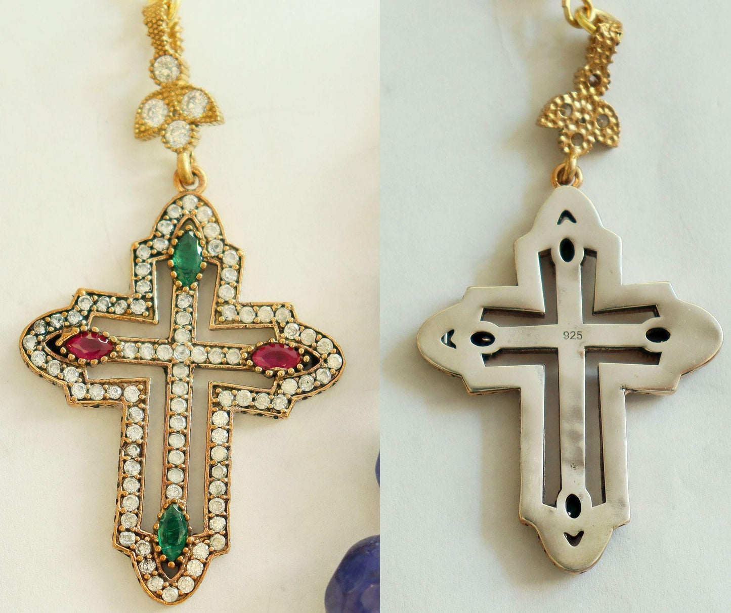 Beaded Chotki, Komboskini, Genuine Sapphire and Ruby w Vermeil Metal Parts - Unique and impressive ORTHODOX Rosary with Special Cross