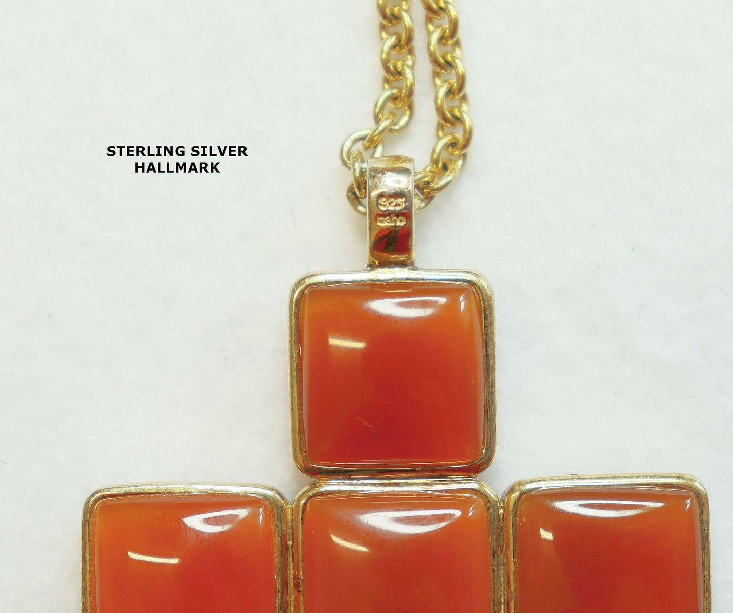 Butterscotch Amber Pectoral Cross Medal, Pendant in Vermeil Frame and Chain - Large and double face - Rarely seen.