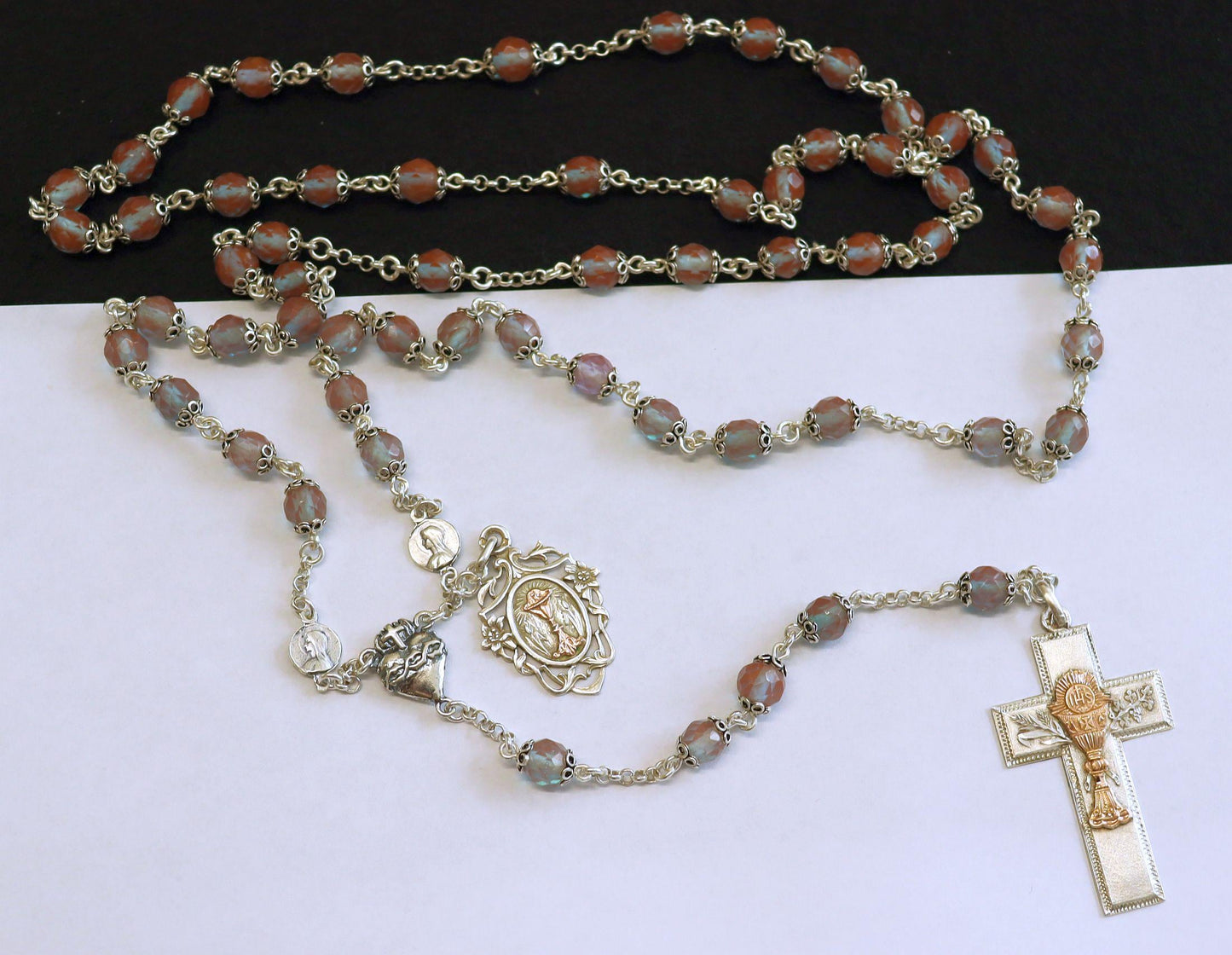 Exceptional Antique Genuine SAPHIRET w Sterling & Gold Unique Catholic Rosary - Top Rarity Museum quality- Heirloom