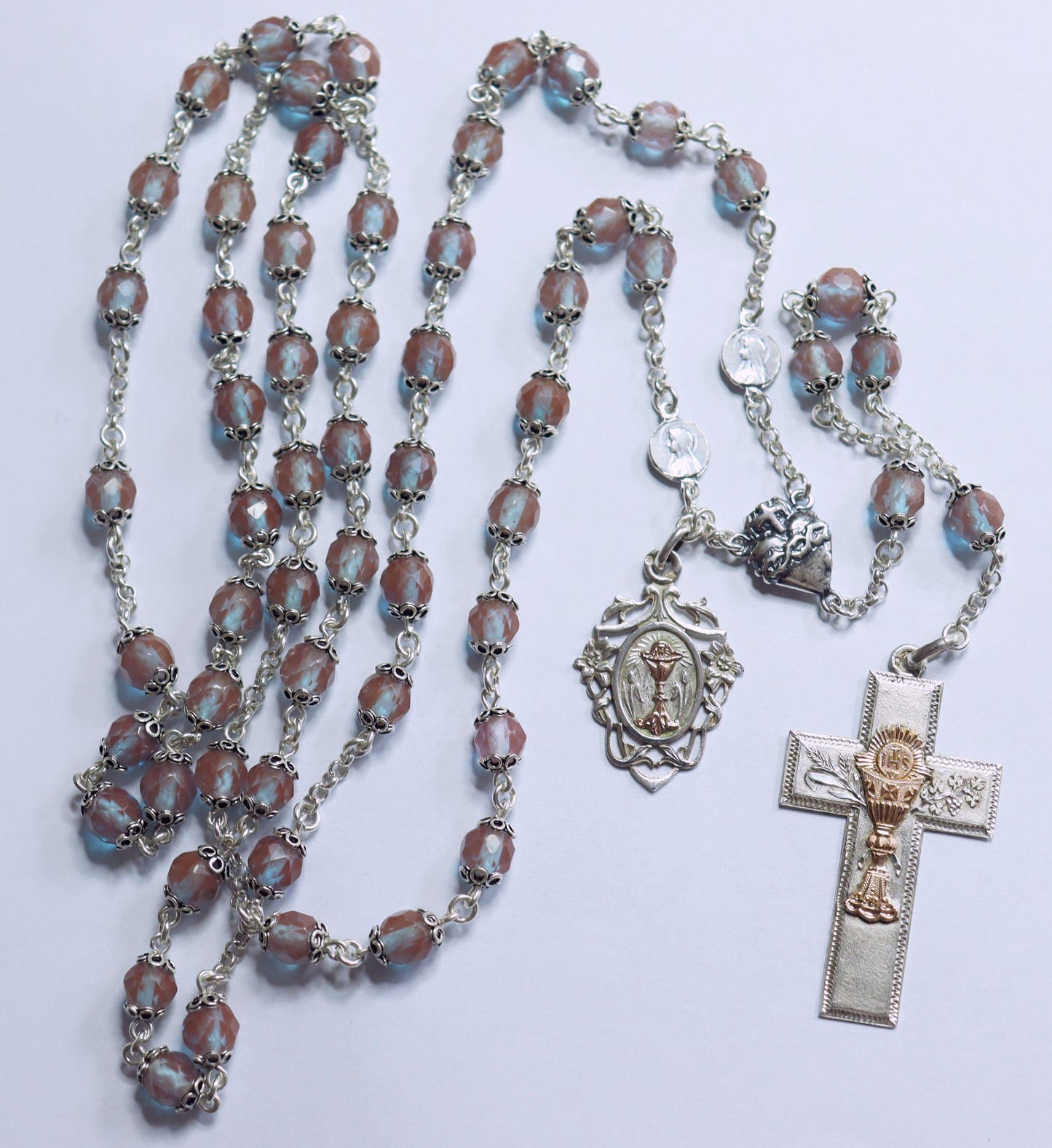 Exceptional Antique Genuine SAPHIRET w Sterling & Gold Unique Catholic Rosary - Top Rarity Museum quality- Heirloom