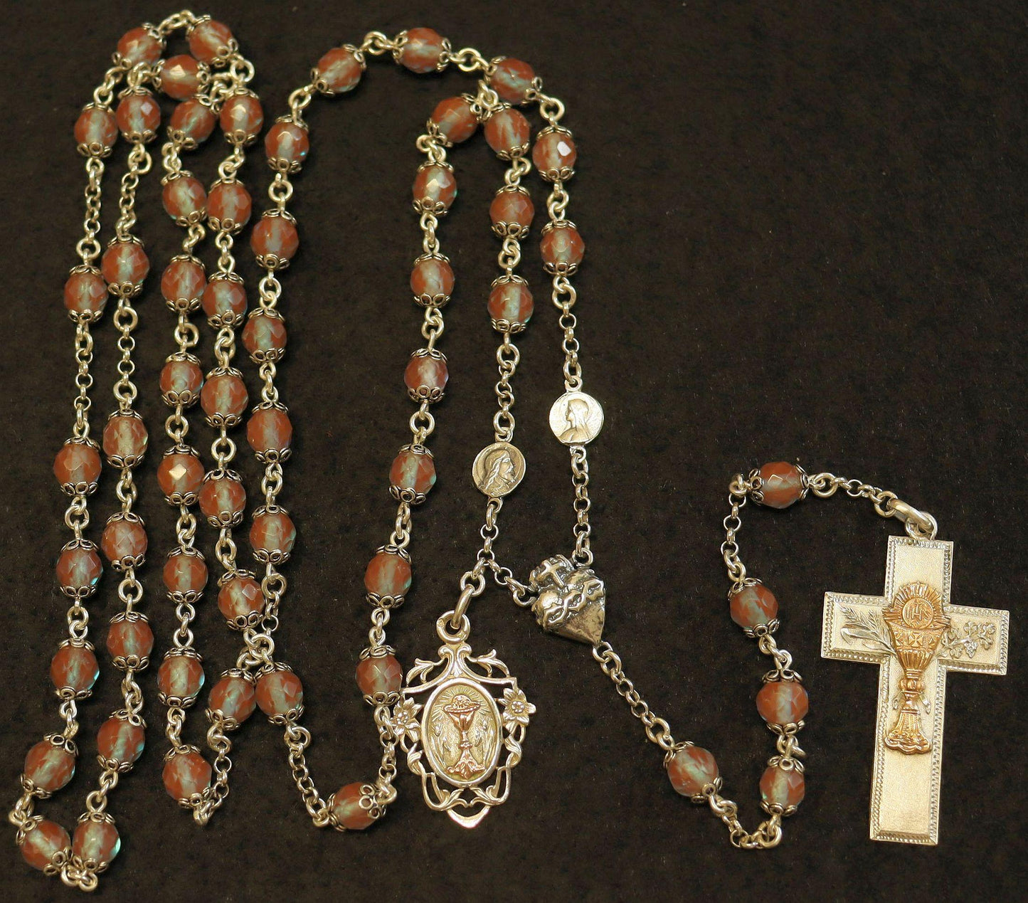 Exceptional Antique Genuine SAPHIRET w Sterling & Gold Unique Catholic Rosary - Top Rarity Museum quality- Heirloom