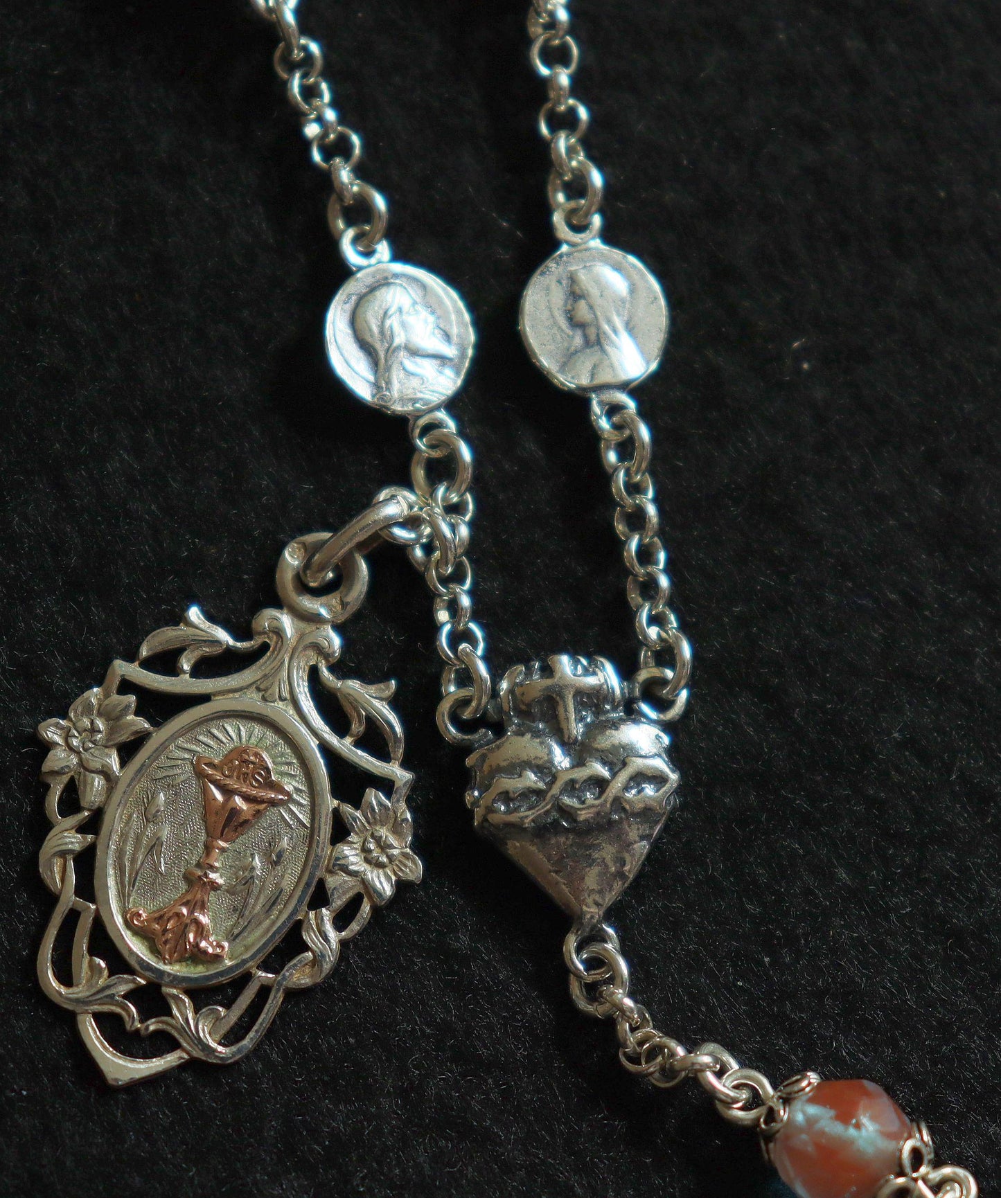 Exceptional Antique Genuine SAPHIRET w Sterling & Gold Unique Catholic Rosary - Top Rarity Museum quality- Heirloom