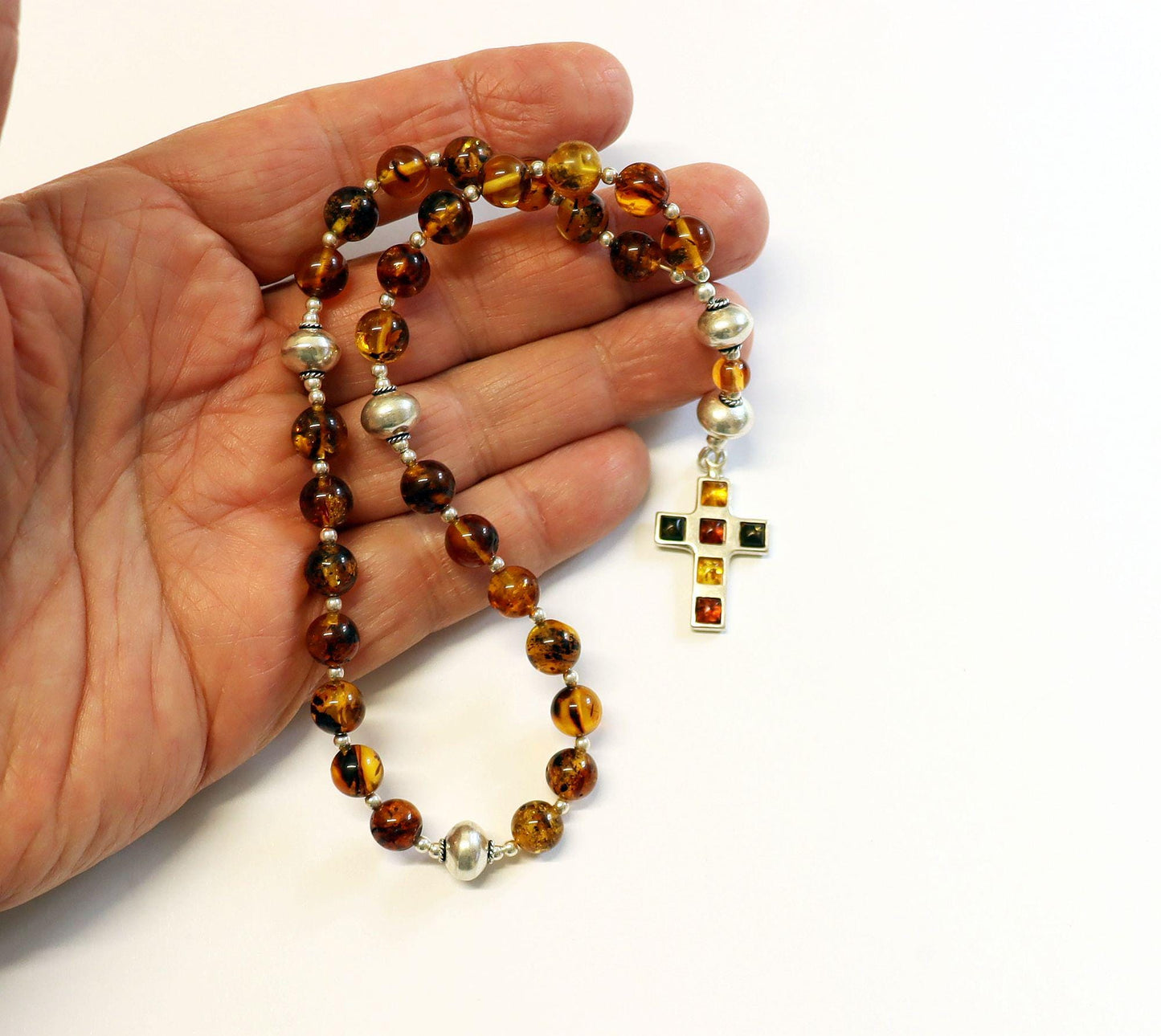 Chapelet épiscopal anglican, perles de prière, ambre de la Baltique véritable et argent sterling
