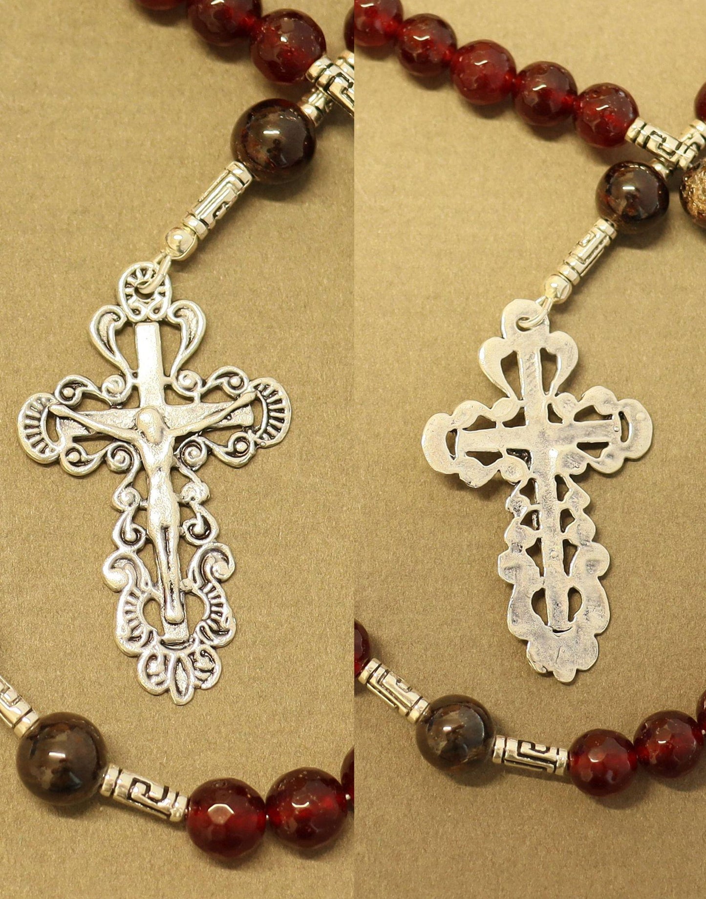 Catholic Rosary Prayer Beads Faceted Garnet & Sterling Silver